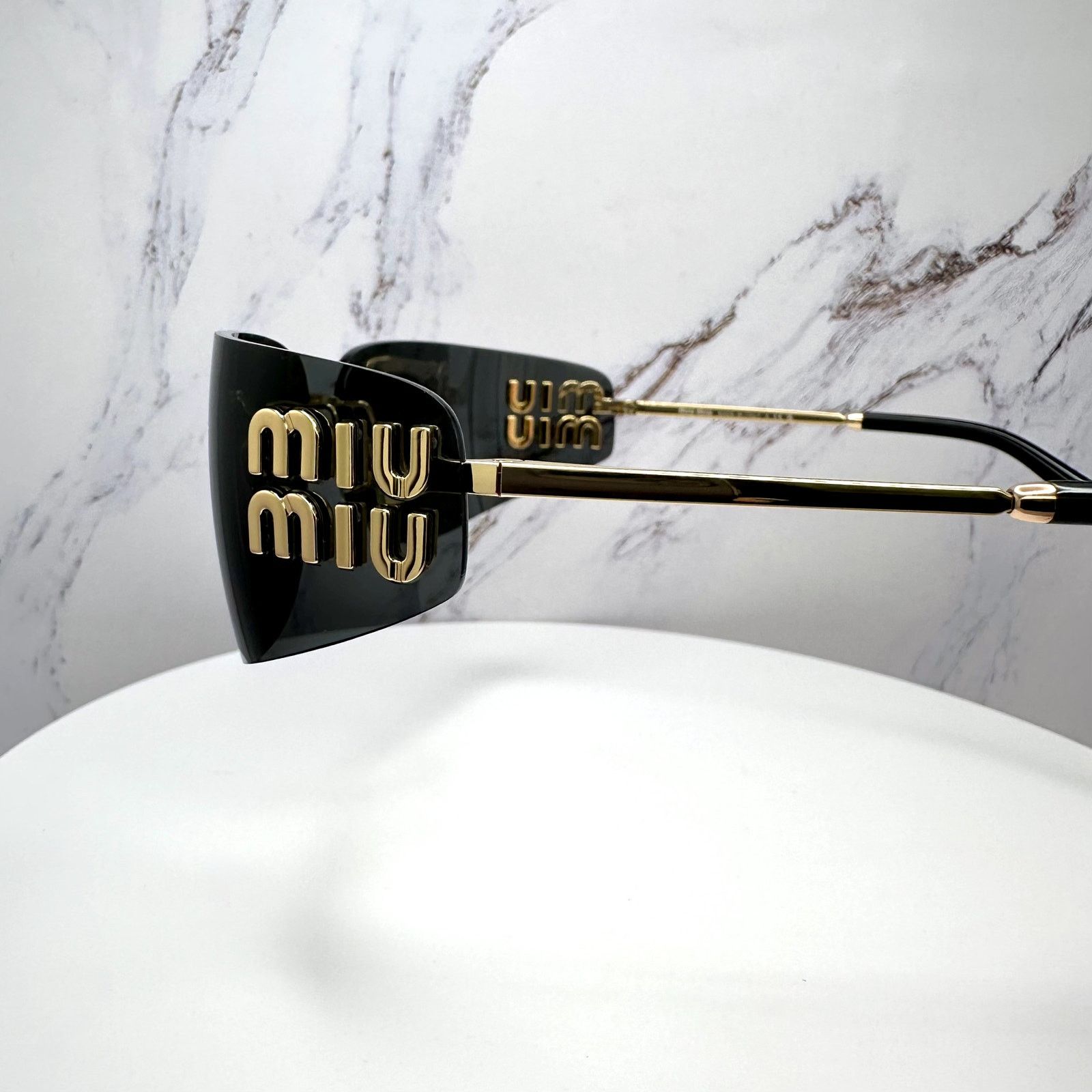 Miu Miu New MIU MIU Sunglasses Gold Dark Gray Lens Runway Wrap Size ONE SIZE - 23 Thumbnail
