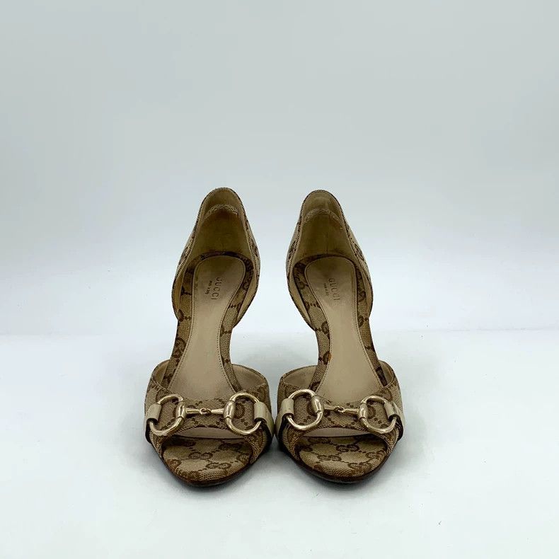 Gucci Gucci Brown logo jacquad full-print horse buckle high-heel Size US 7 / IT 37 - 3 Thumbnail