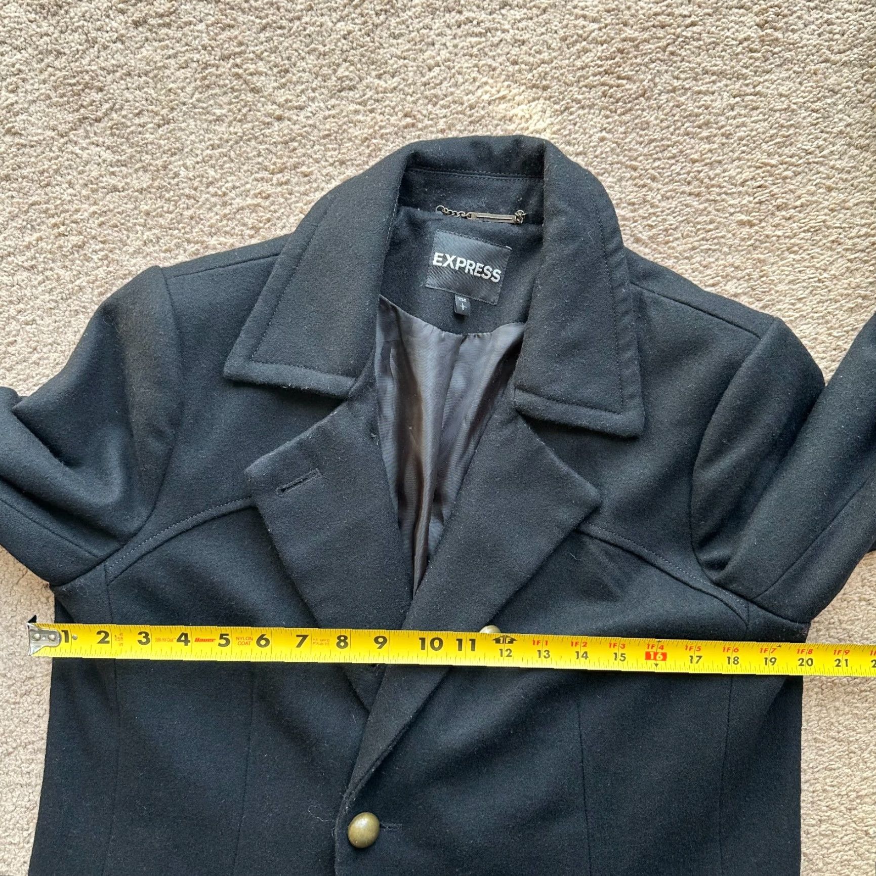 Express Express Pea Coat Womens Large Wool Blend Black Buttons Pockets Size L / US 10 / IT 46 - 7 Thumbnail