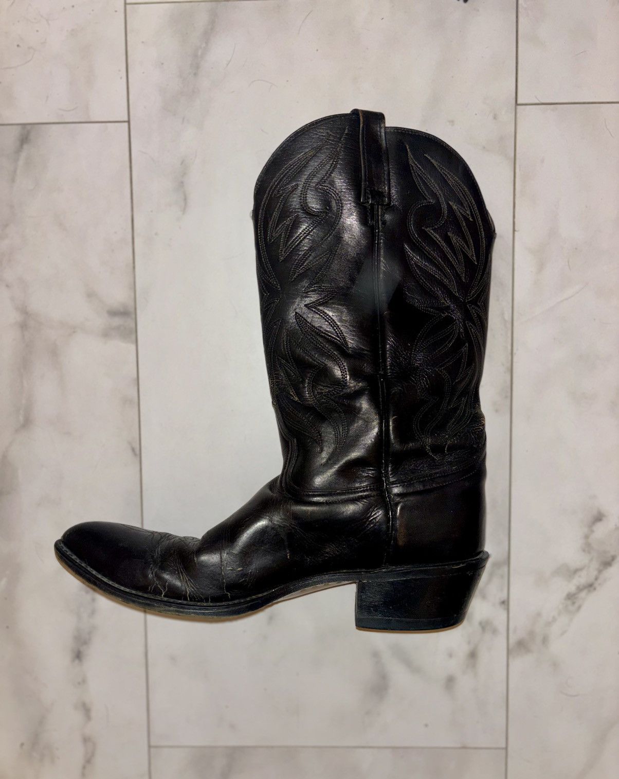 Lucchese 1990s Lucchese Black Cowboy Boots 11.5D Texas Deadstock Size US 11.5 / EU 44-45 - 13 Thumbnail