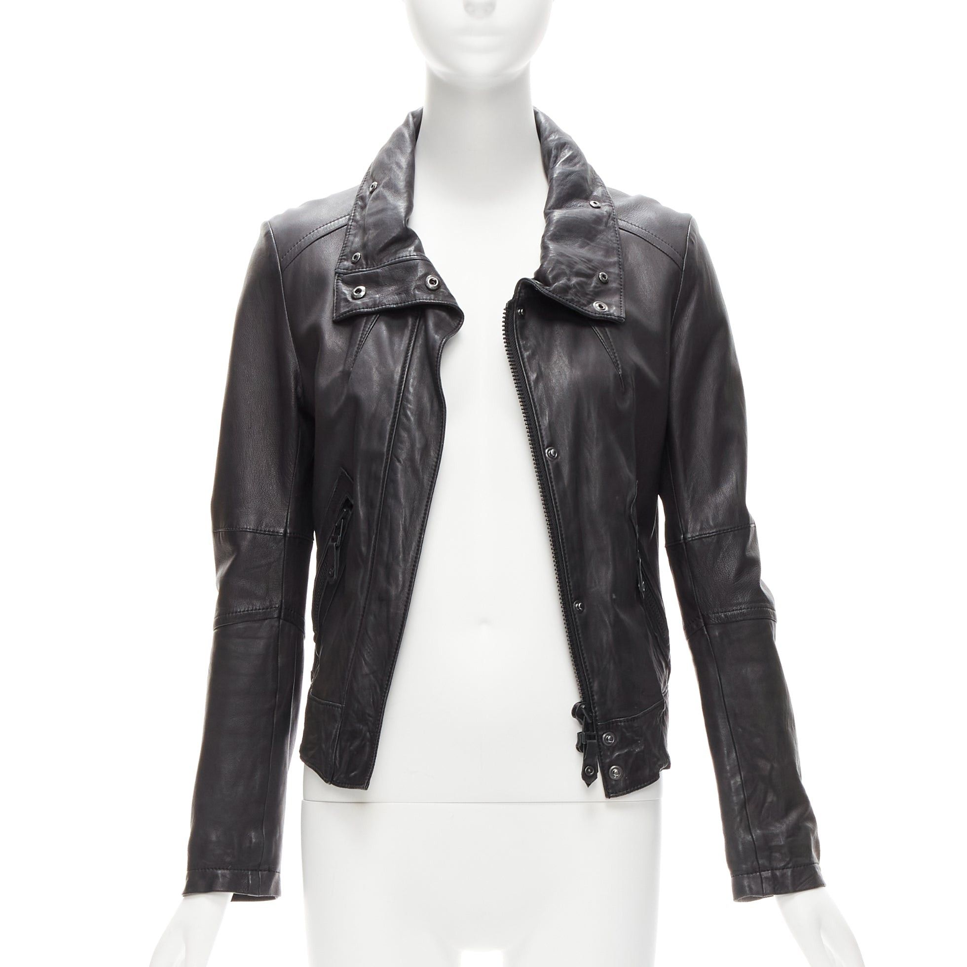 ATSURO TAYAMA black sheepskin leather 2 way collar biker jacket US4 S