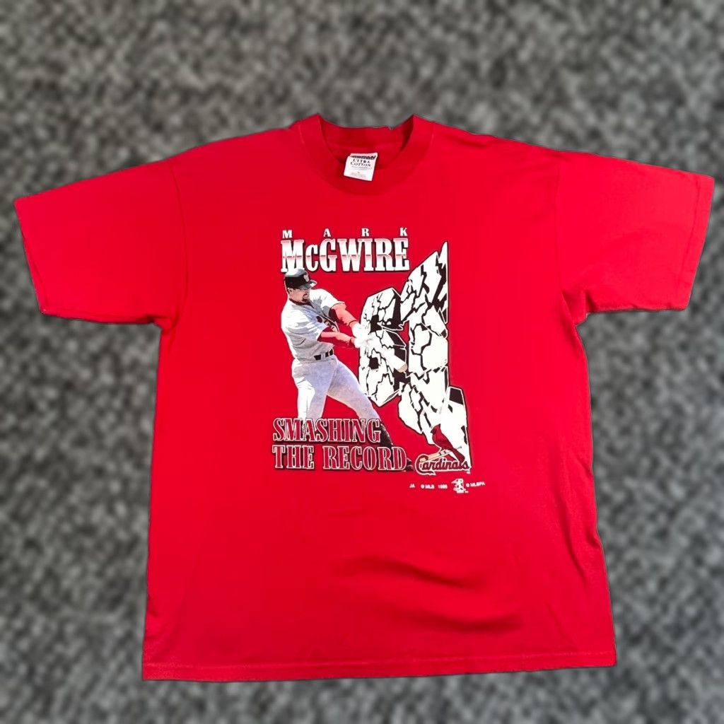 Gildan VINTAGE Mark McGwire Shirt Mens XL Red 90s Baseball Size US XL / EU 56 / 4 - 1 Thumbnail