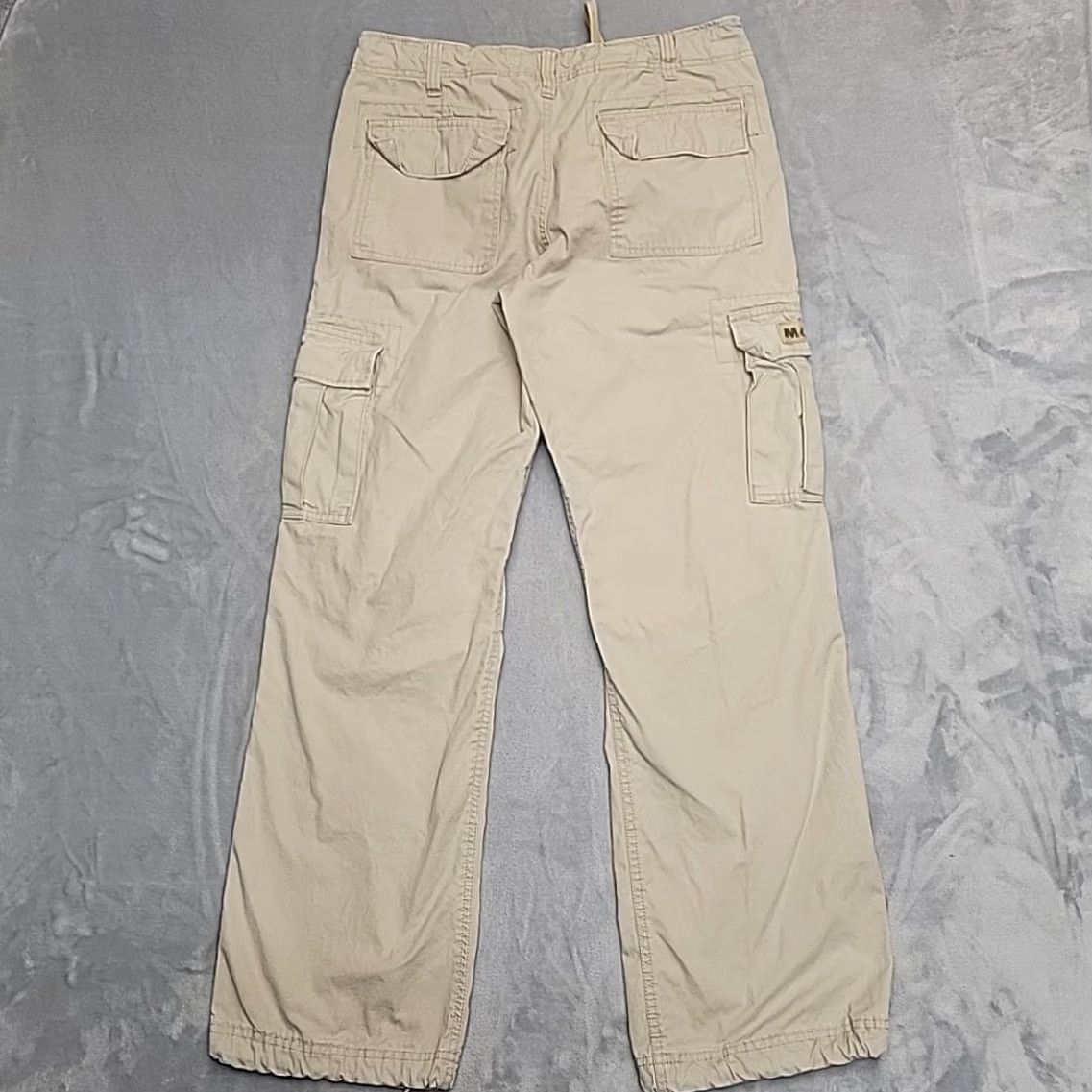 Vintage VTG Molecule Cargo pants Mens L 34x32 Khaki Military Wide Leg Skate Streetwear Pants Mens L Khaki 90s Army Outdoor Canvas Pocket Zipper Batwing? Size US 33 - 5 Thumbnail