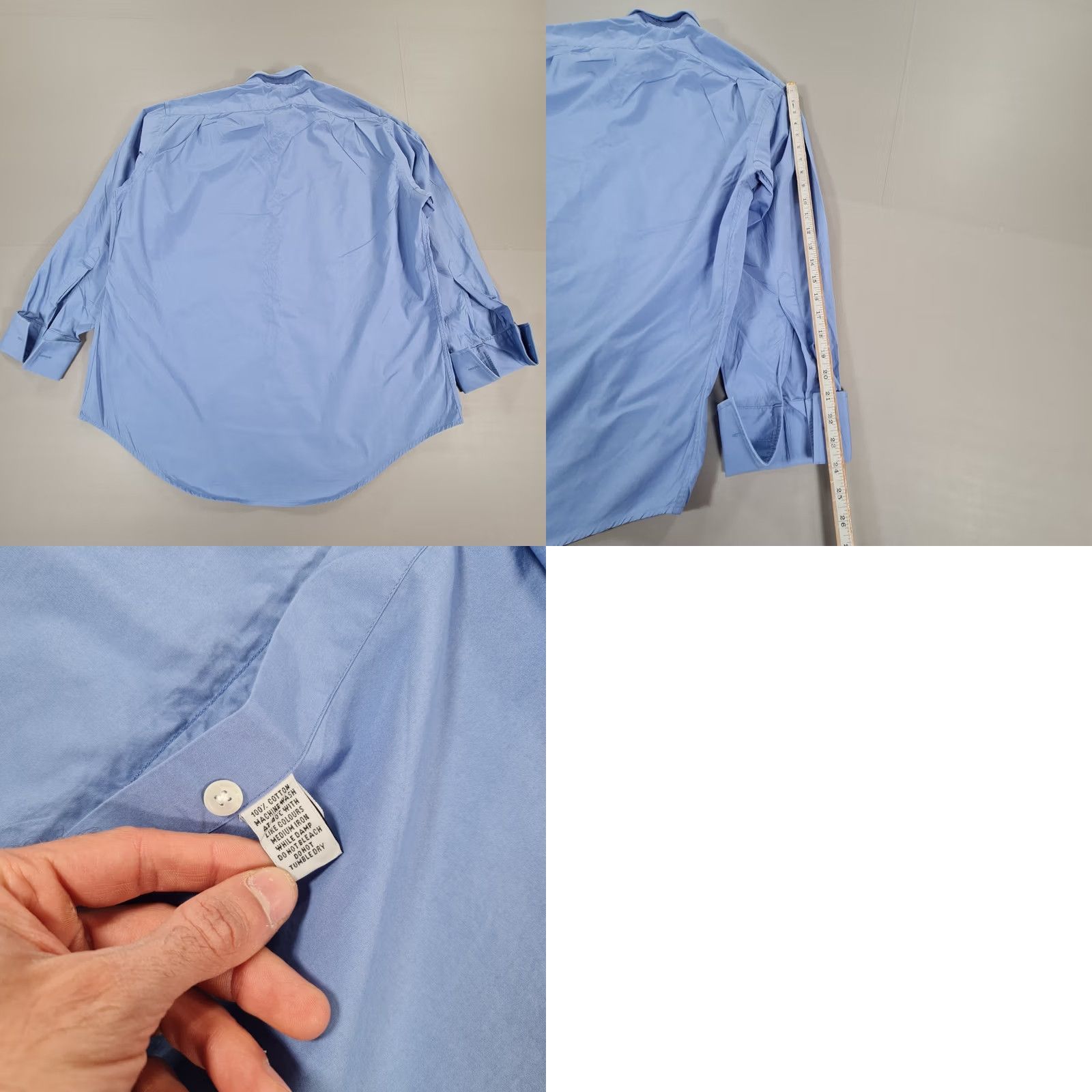 Hudson Harvie and Hudson Mens Shirt Blue 18.5 Dress Shirt Long Sleeve Double Cuff Button Up 100% Cotton Size US XXL / EU 58 / 5 - 8 Thumbnail