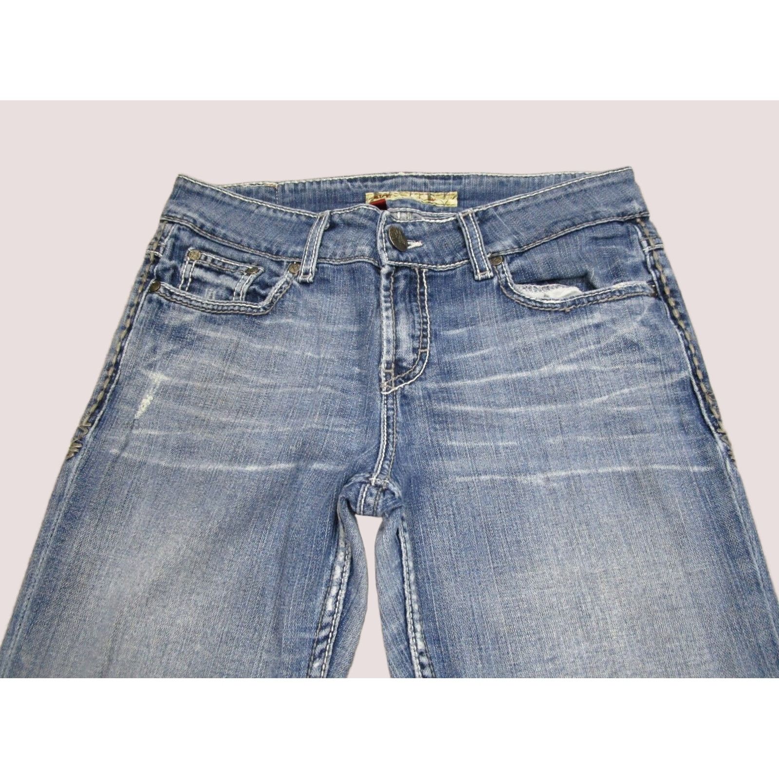 Vintage Buckle Jeans Women 29 Blue Bootcut Distressed Light Wash 5-Pocket Denim Low Rise VTG Size 29" - 1 Thumbnail