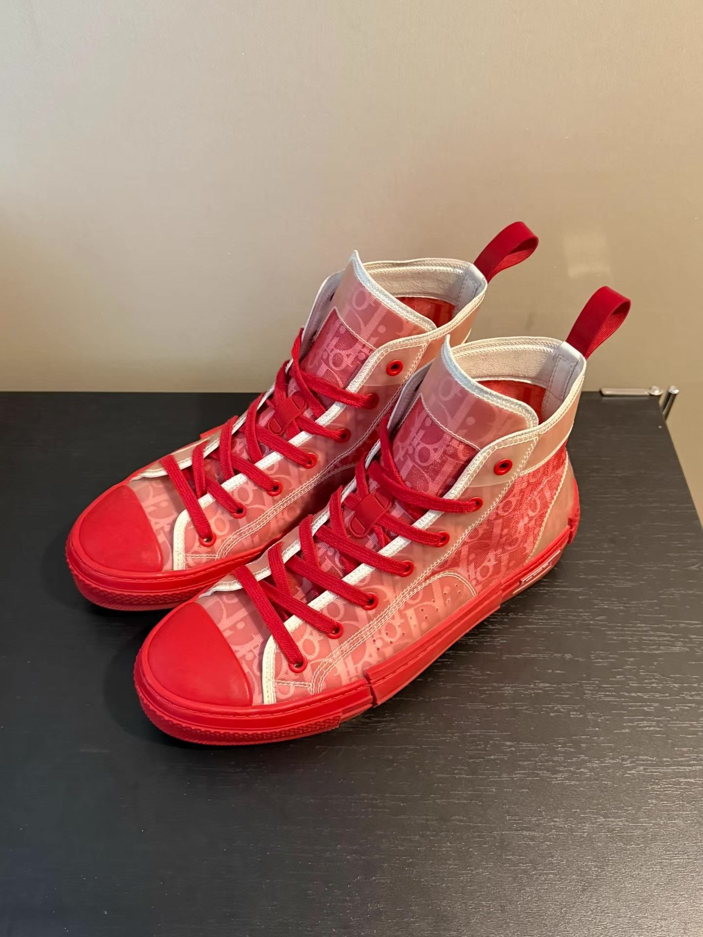 Dior Dior B23 White & Red High-Top Sneakers Ｑ20 Size US 8 / EU 41 - 1 Thumbnail