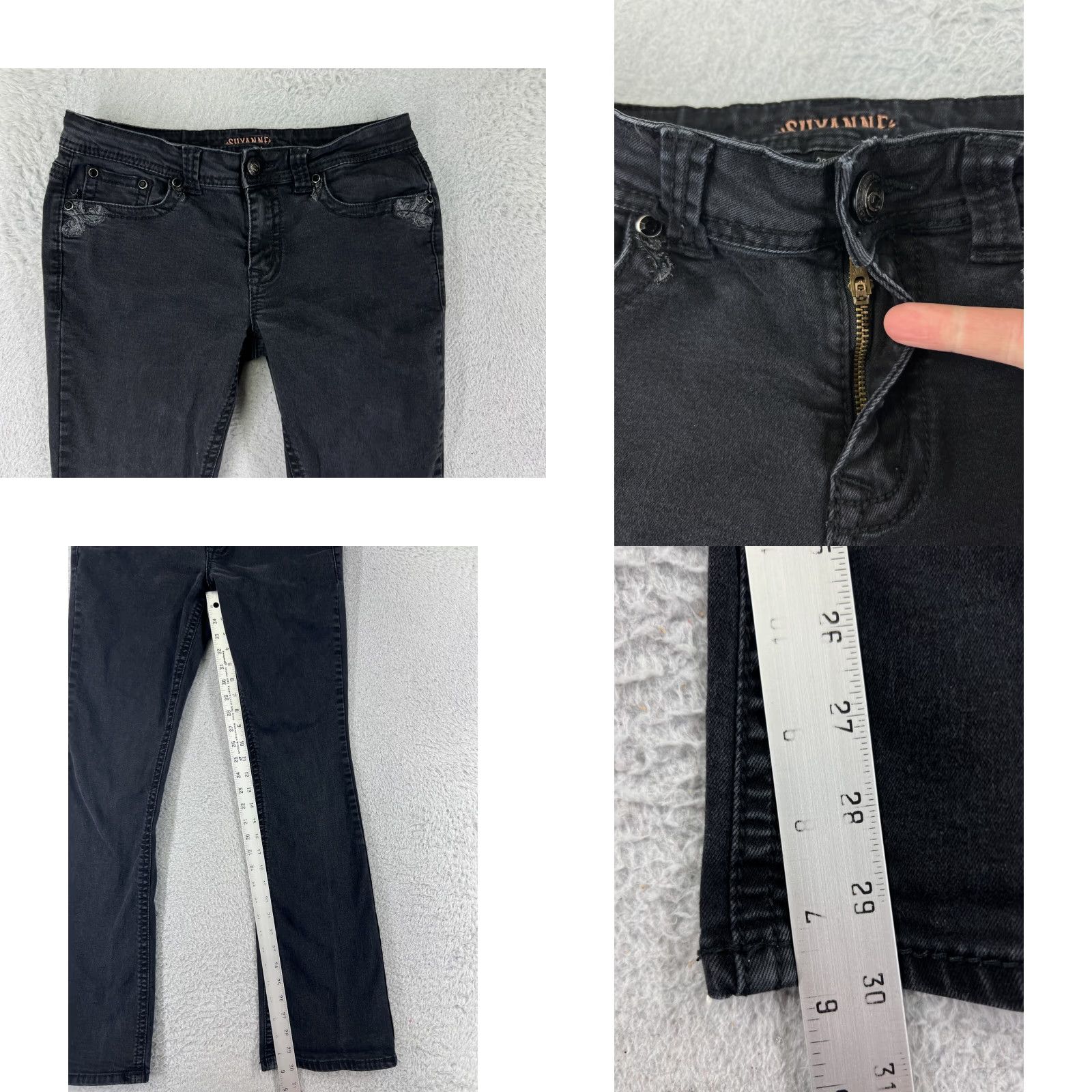 Vintage Shyanne Jeans Bootcut Denim Black 32 Womens Cotton Stretch Embroidered 5-Pocket Inseam 31 Size 24" / US 00 / IT 34 - 8 Thumbnail