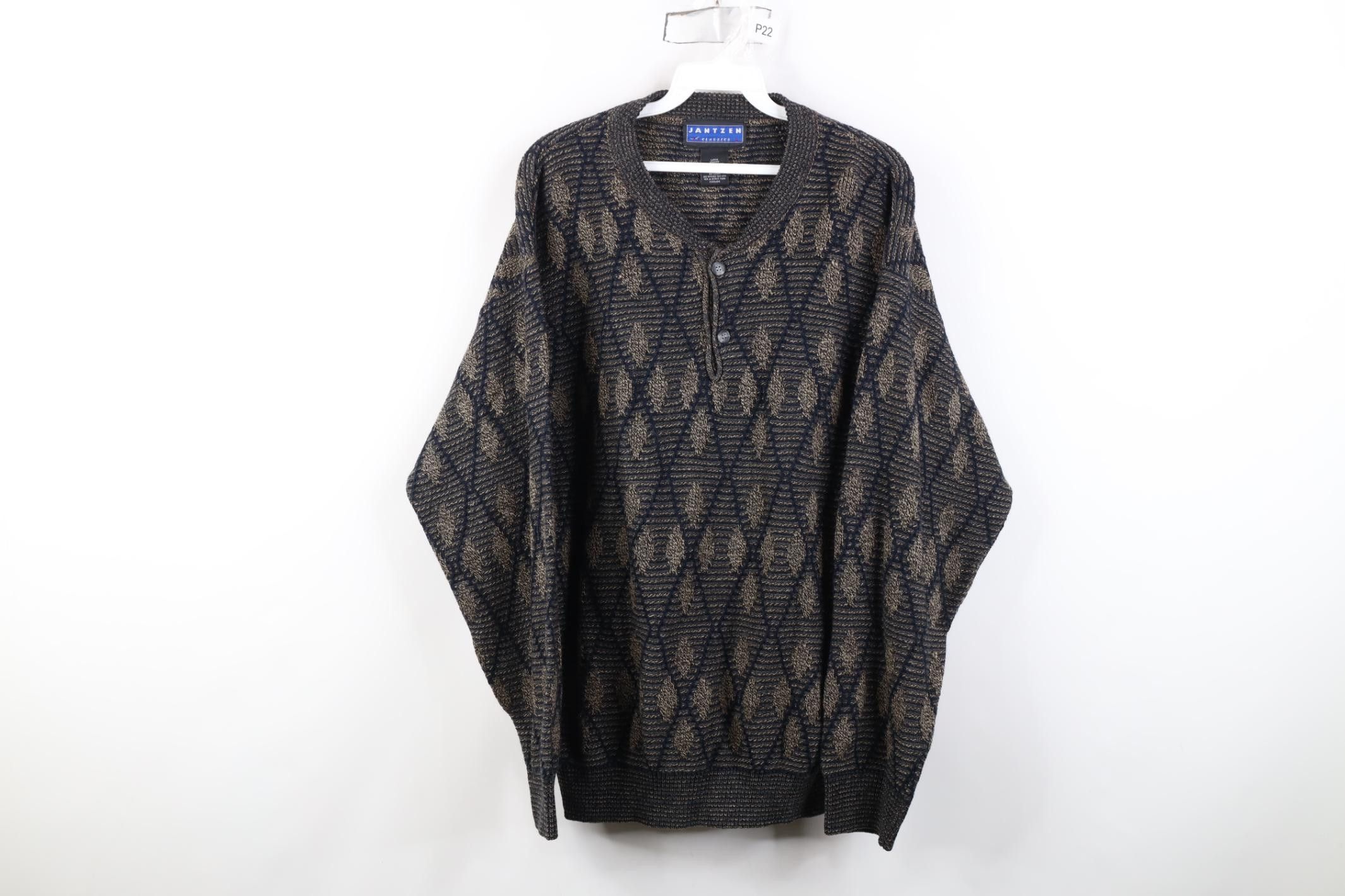 Vintage Vintage 90s Streetwear Argyle Diamond Knit Henley Sweater Size US L / EU 52-54 / 3 - 1 Thumbnail
