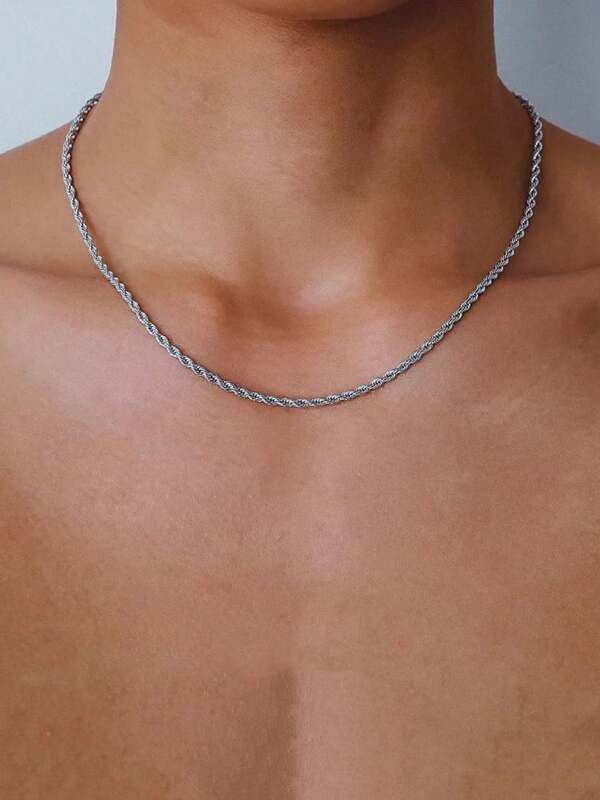 Jewelry x Vintage Rope Casual Y2K Necklace Chain in Silver, Men's