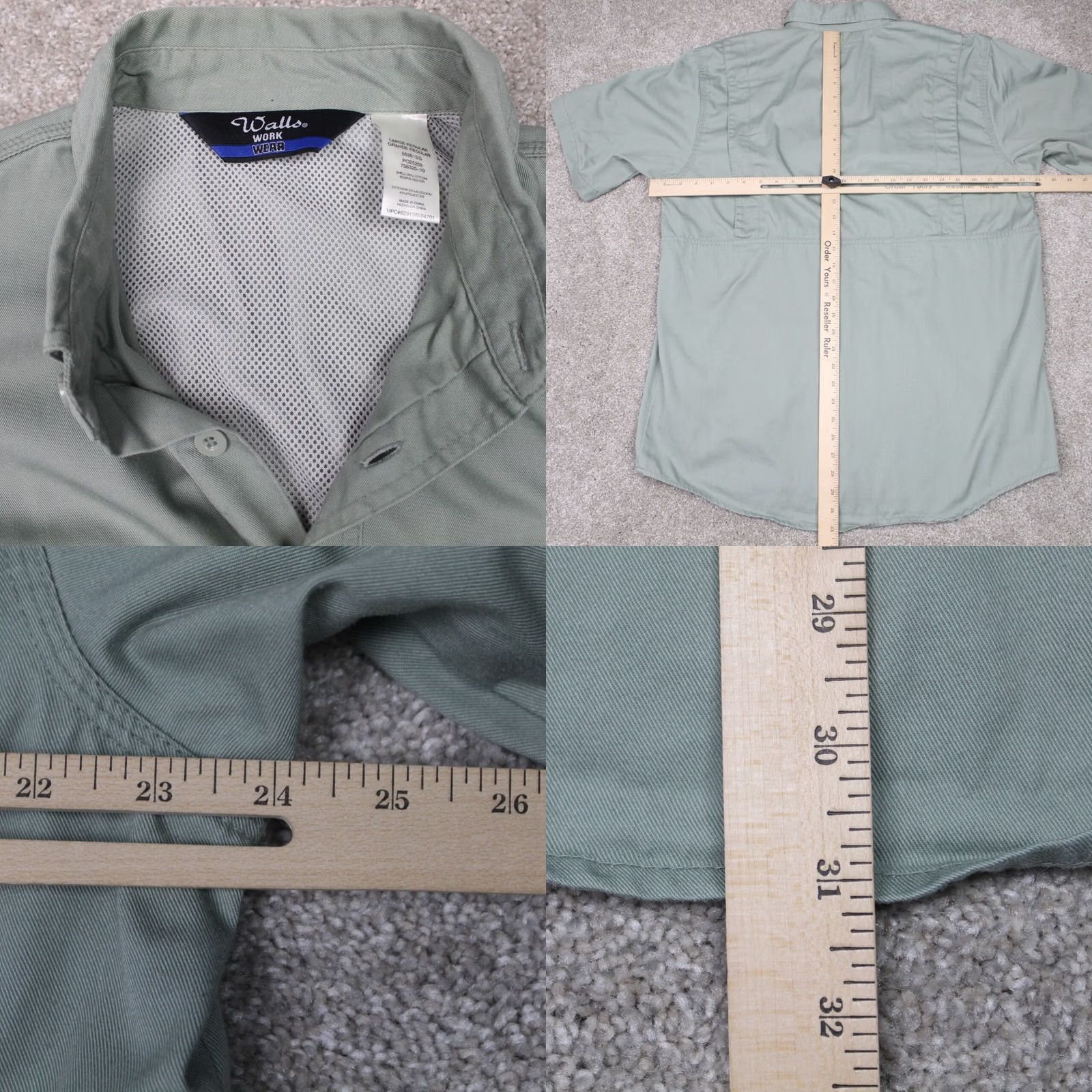 Walls Walls Work Wear Shirt Mens Large Green Lined Vented Cotton S/S Pockets Button Size US L / EU 52-54 / 3 - 8 Thumbnail