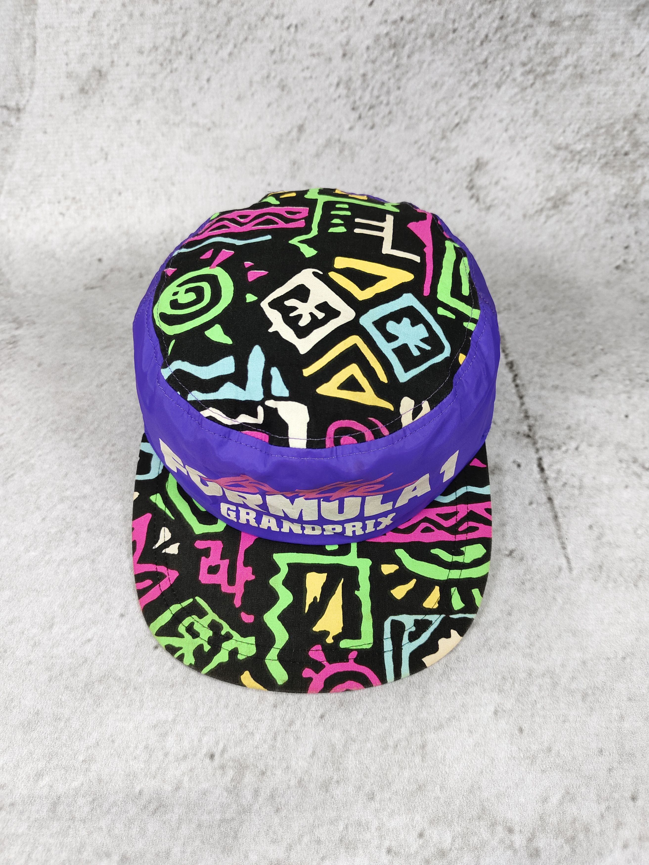 Vintage 80s Formula 1-Archived Grand Prix AOP Neon Abstract Cap Size 26 - 4 Thumbnail