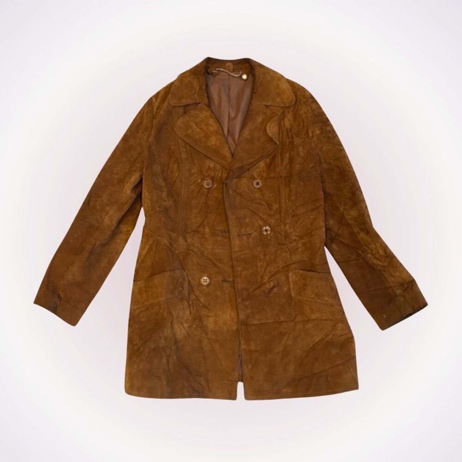 Vintage Vintage Brown Suede Leather Double-Breasted Jacket | Sz S Size S / US 4 / IT 40 - 1 Thumbnail