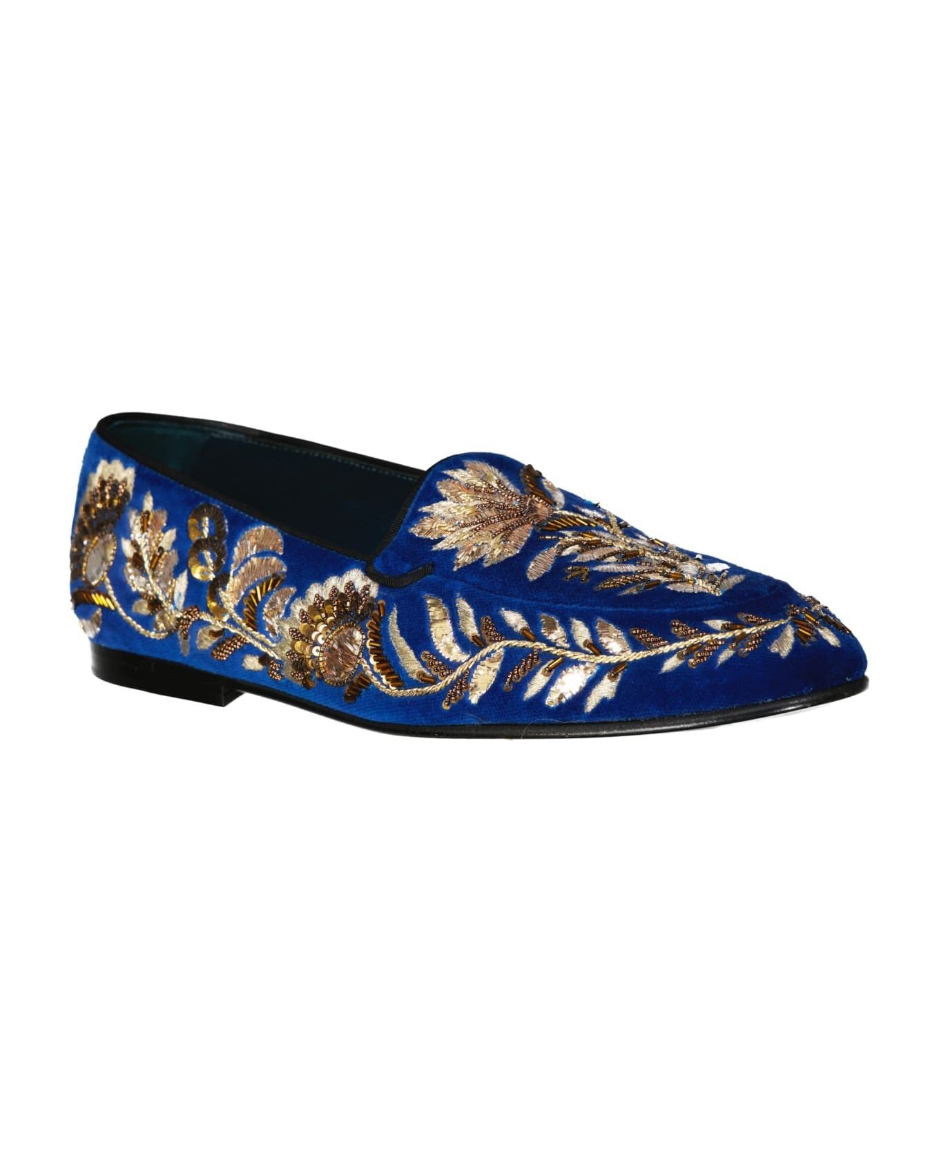 Dolce & Gabbana o1y0125 Velvet Embellished Loafers in Blue Size US 9 / EU 42 - 2 Thumbnail