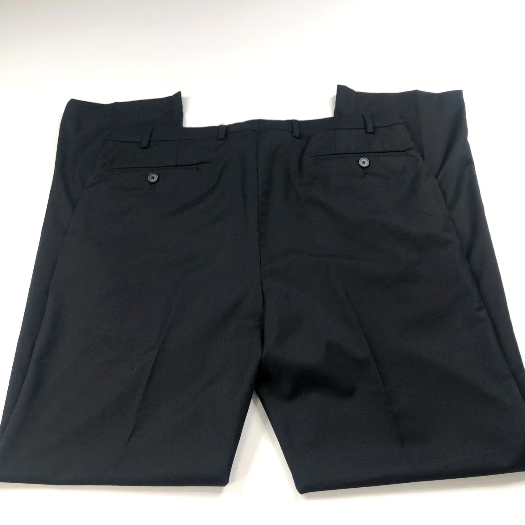 Calvin Klein Calvin Klein Mens Flat Front Dress Pants Black 36W 34L Polyester Rayon Spandex Straight Front Zip Pockets Button Casual Formal Workwear N/A Size US 36 / EU 52 - 2 Thumbnail