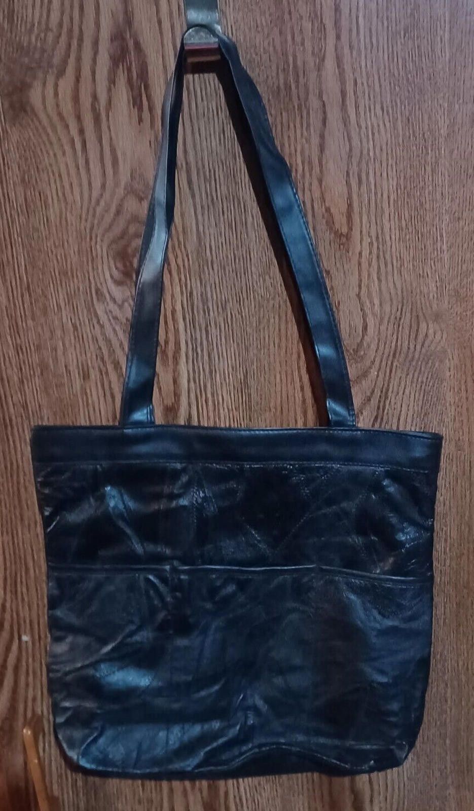 The Unbranded Brand Women's Solid Black Vinyl Tote Size ONE SIZE - 1 Thumbnail