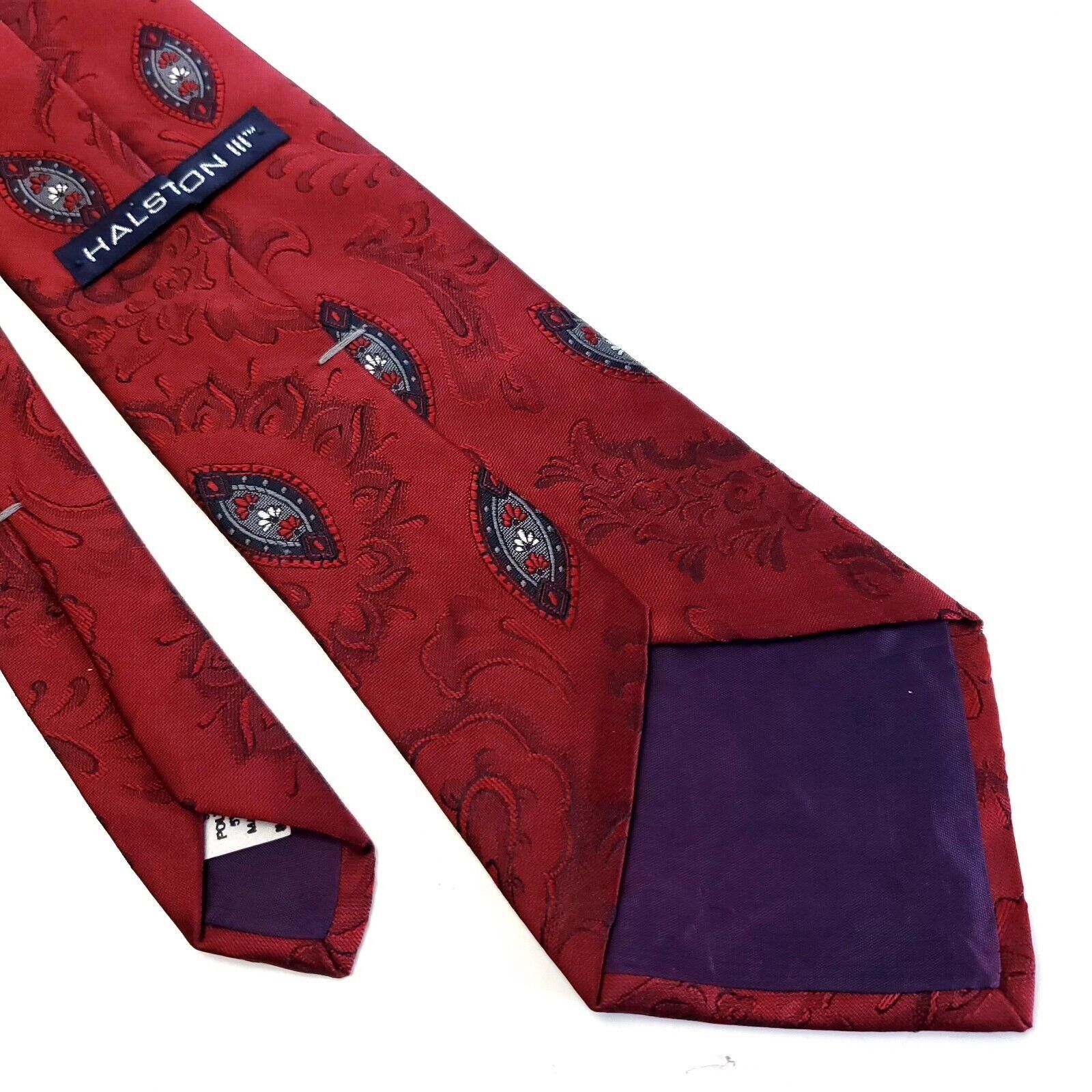 Halston III Halston 3 Red Paisley Woven Short Wide Polyester Silk Tie Size ONE SIZE - 5 Thumbnail