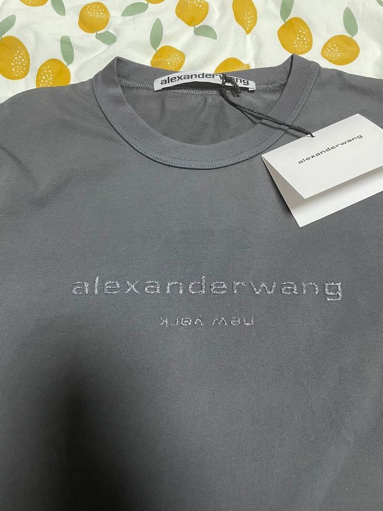 Alexander Wang Alexander Wang Cement Grey Logo Short Sleeve T-shirt- Size L / US 10 / IT 46 - 2 Thumbnail