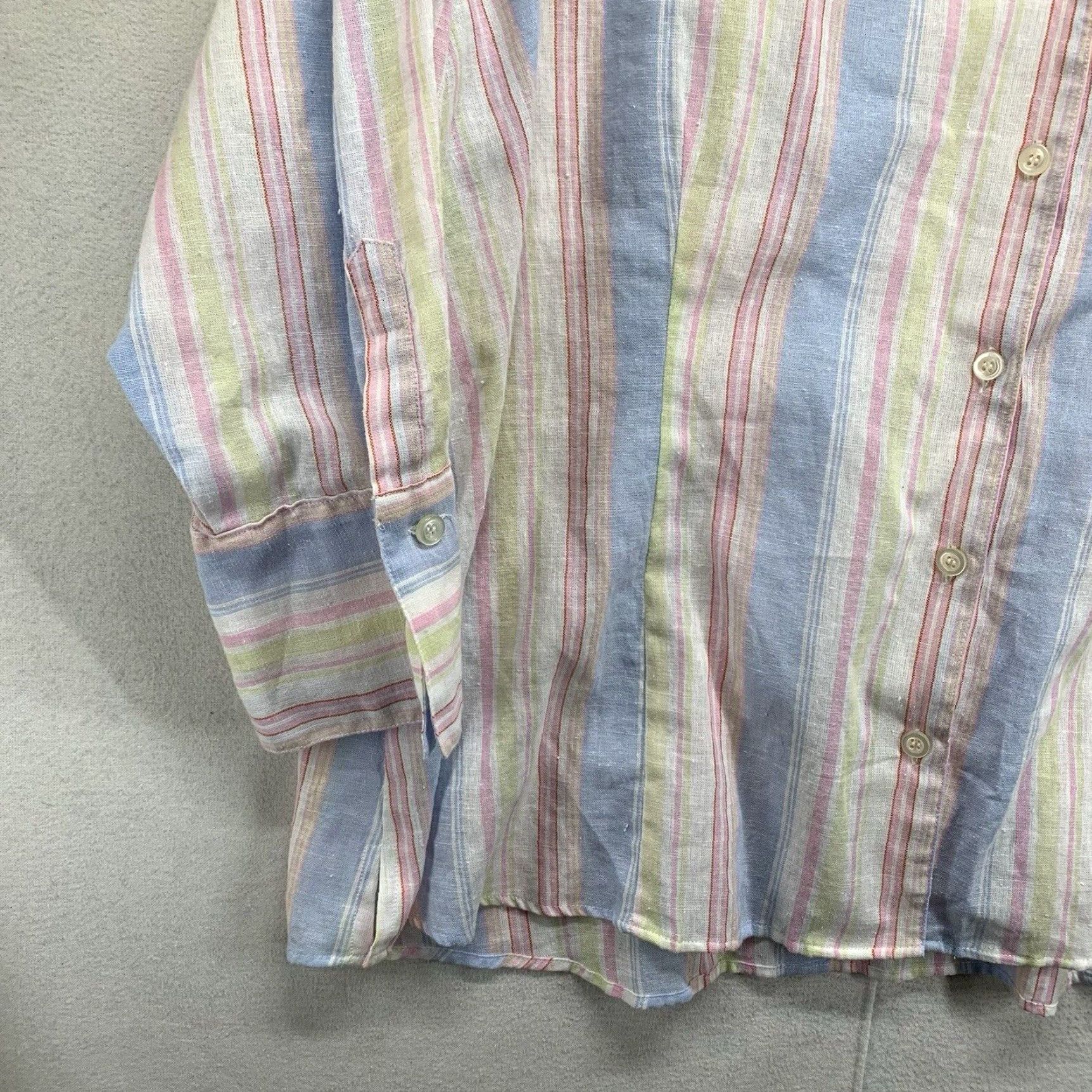 Vintage VINTAGE Harvé Benard Women's Linen Blend Button-Up Top Casual Travel Size 3X Pastel Striped Size XXL / US 16-18 / IT 52-54 - 6 Thumbnail