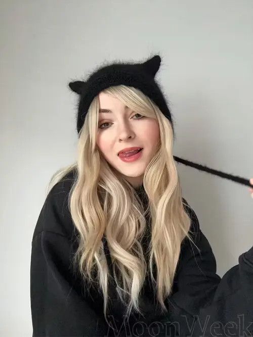 Japanese Brand Knitted hat with ears devil horns , black cat Size ONE SIZE - 2 Thumbnail
