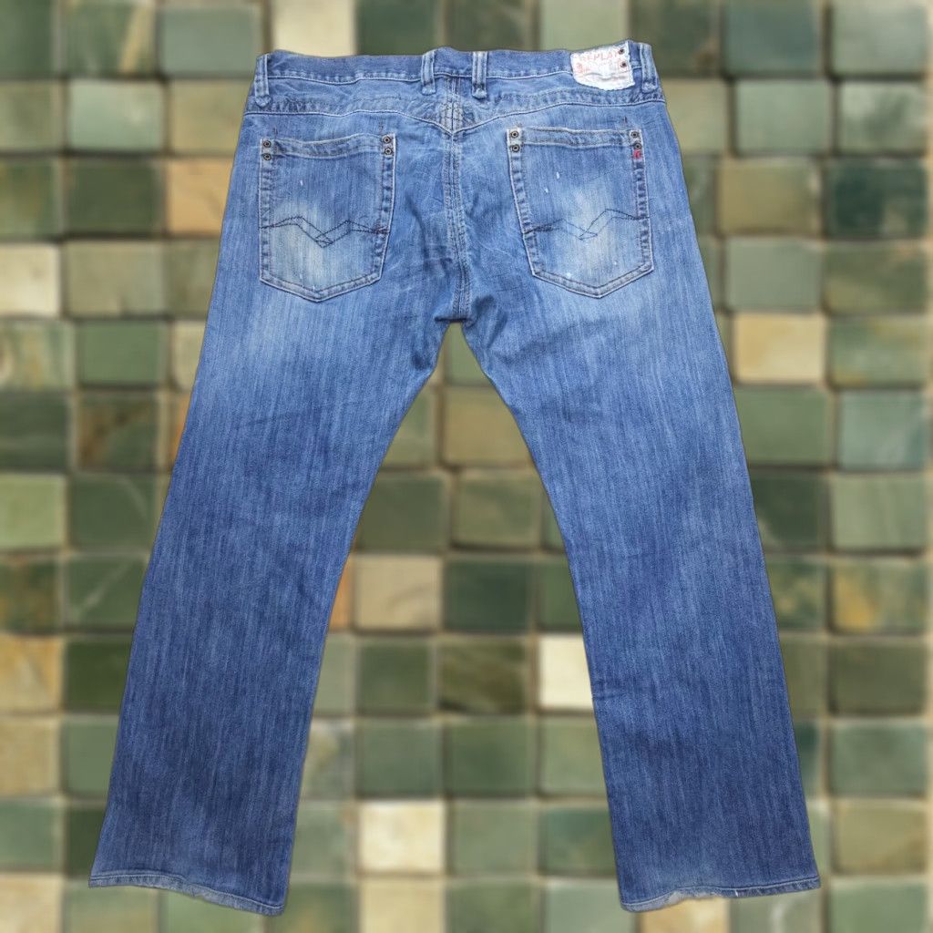 Replay VINTAGE Replay Jeans 38x29 90s Straight Button Fly Denim Blue Mens Regular 5-Pocket Distressed Rock Street Distressed Size US 38 / EU 54 - 1 Thumbnail