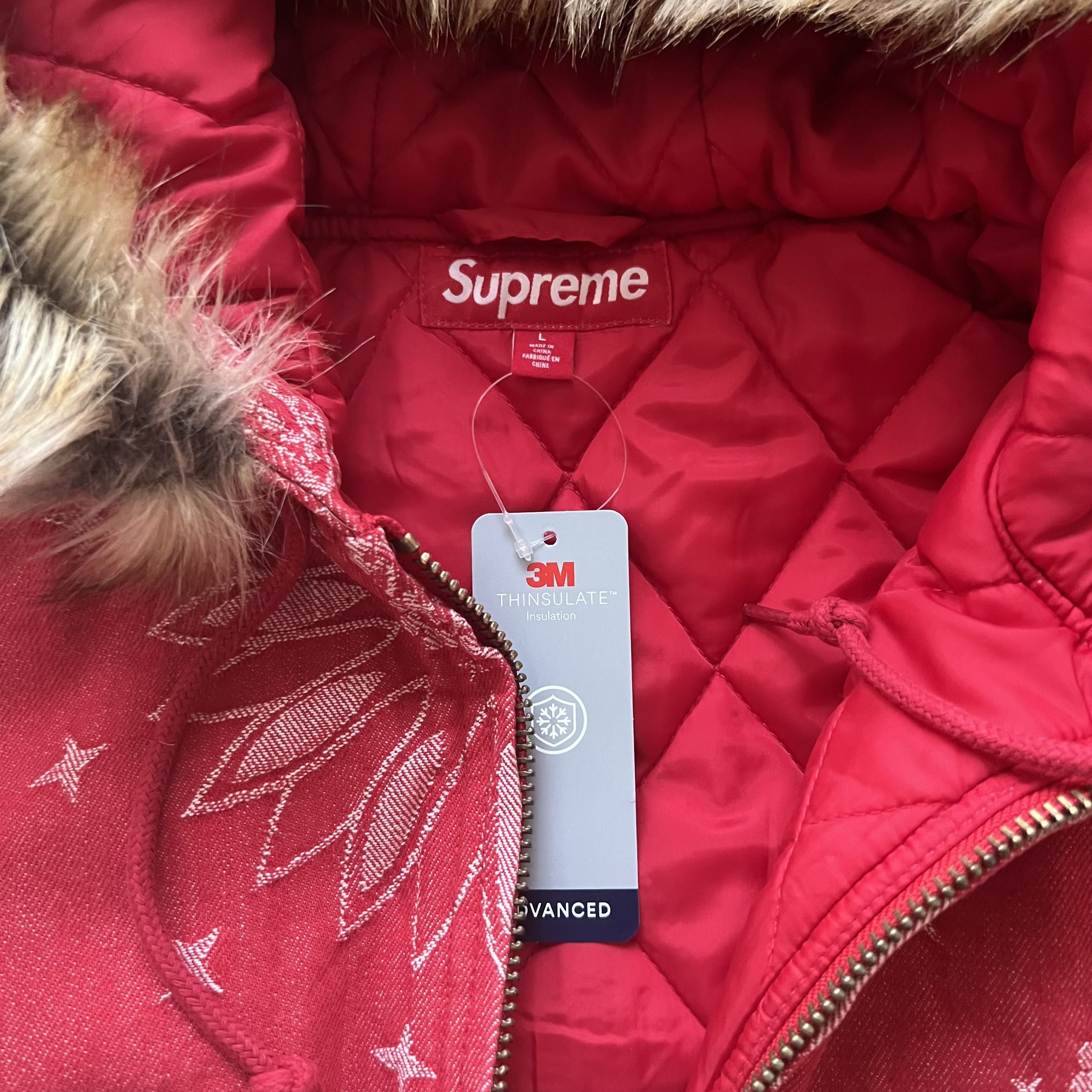 Supreme Supreme Bandana Jacquard Denim Hooded Work Jacket Red L Size US L / EU 52-54 / 3 - 6 Thumbnail