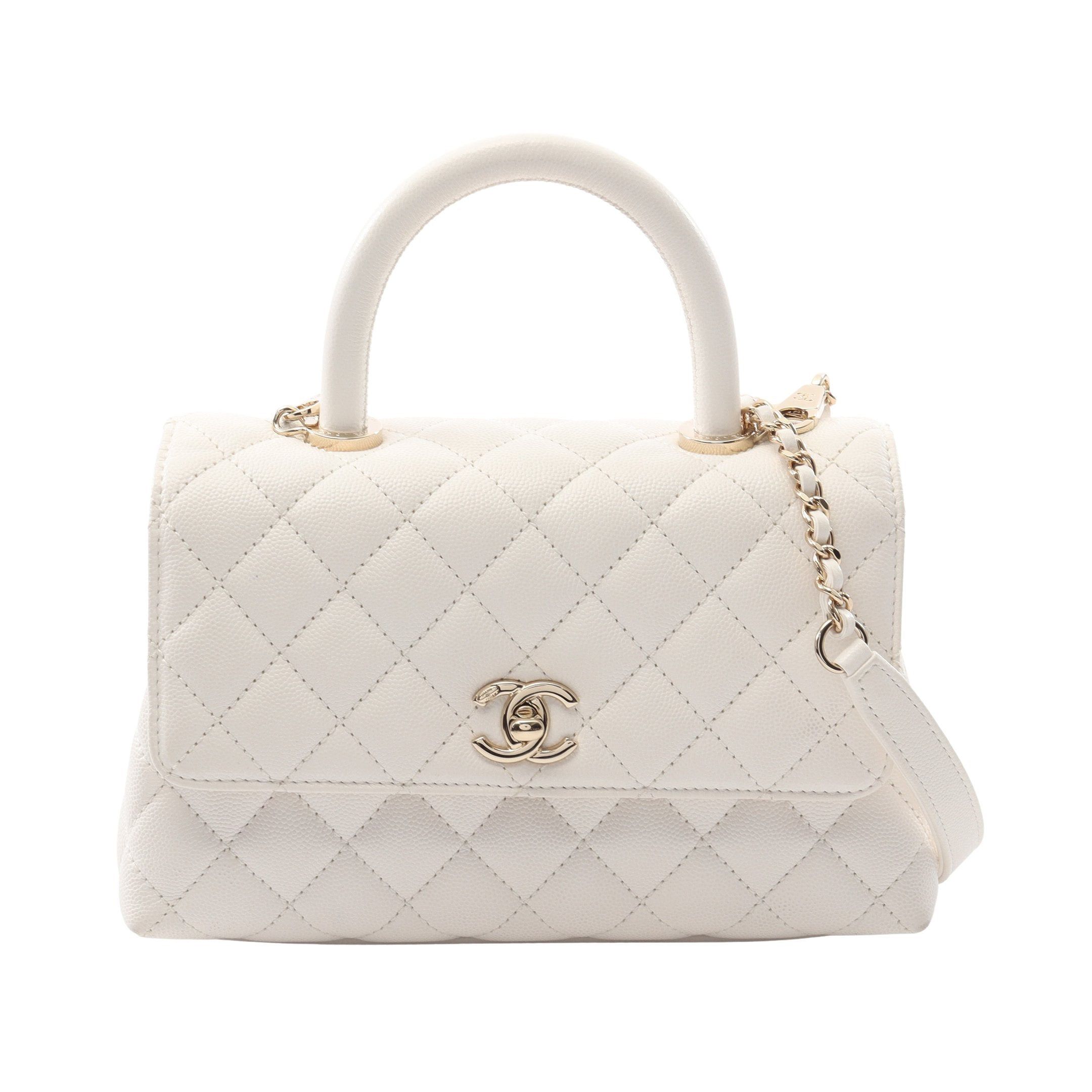 Chanel Chanel Coco Handle Flap Matelasse Handbag Caviar Skin White Gold Hardware Size ONE SIZE - 1 Thumbnail