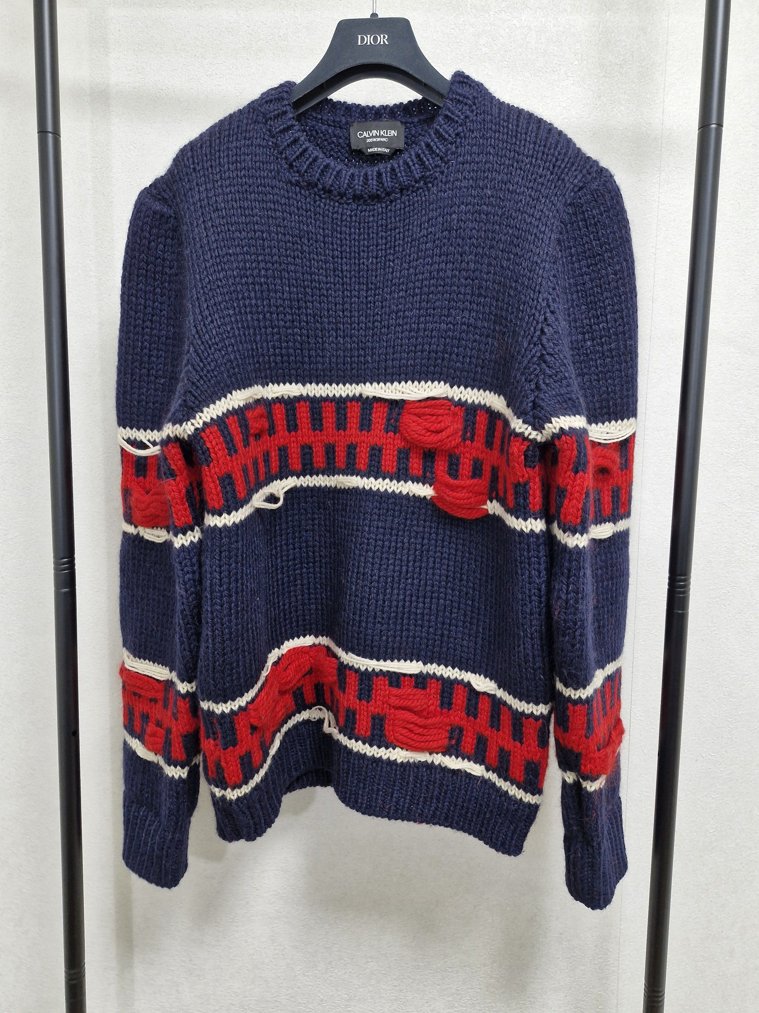 Calvin Klein 205W39NYC CALVIN KLEIN 205W39NYC FW18 Striped Distressed Wool Knit Size US M / EU 48-50 / 2 - 1 Thumbnail