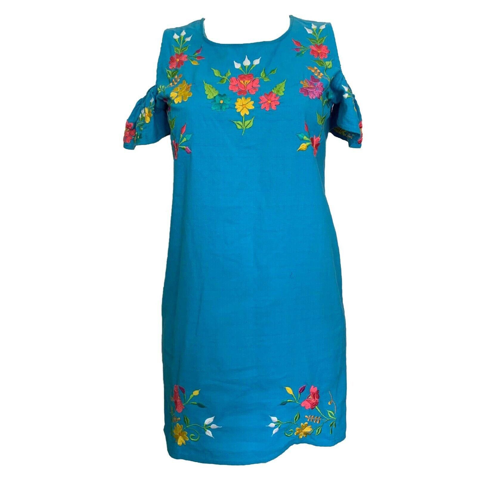 Designer Pre Owned Blue Hand Made Embroidered Flower Dress M Size M / US 6-8 / IT 42-44 - 1 Thumbnail