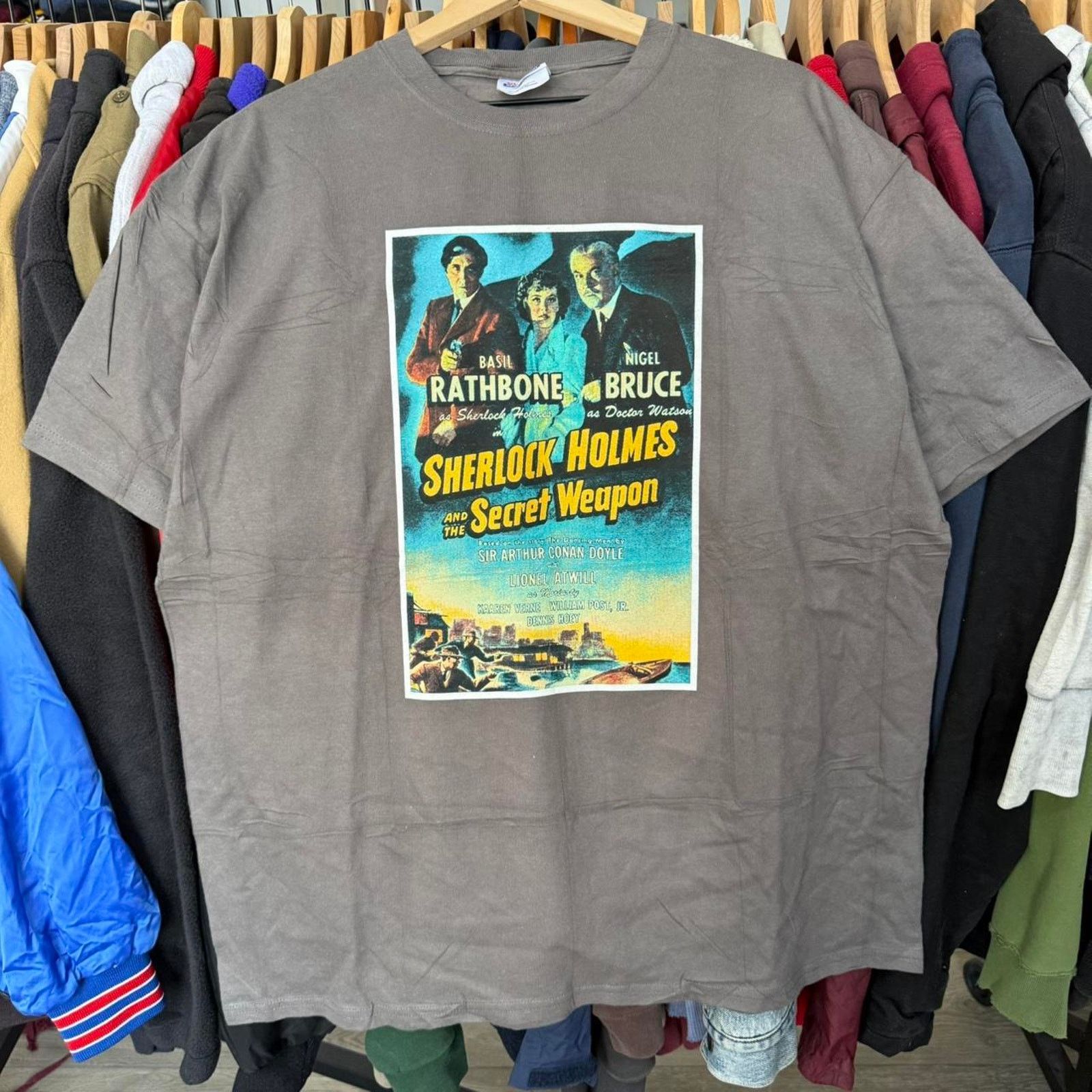 Hanes Vintage Y2K Sherlock Holmes Retro Movie T-Shirt Grey Size US XL / EU 56 / 4 - 1 Thumbnail