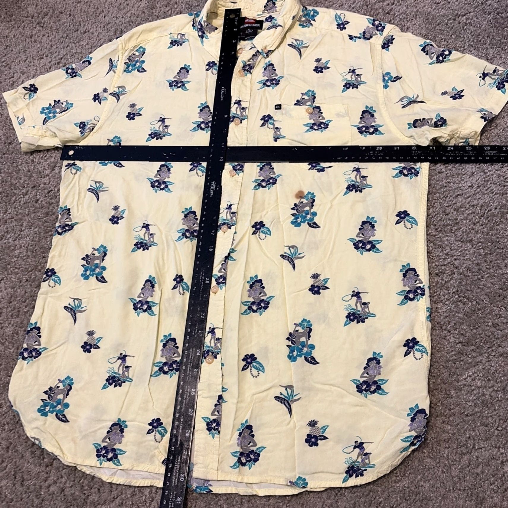 Quiksilver VINTAGE Quiksilver Button-Up Shirt Hawaiian Surfer Girl Graphic Yellow Large L Mens Short Sleeve Size US L / EU 52-54 / 3 - 7 Thumbnail