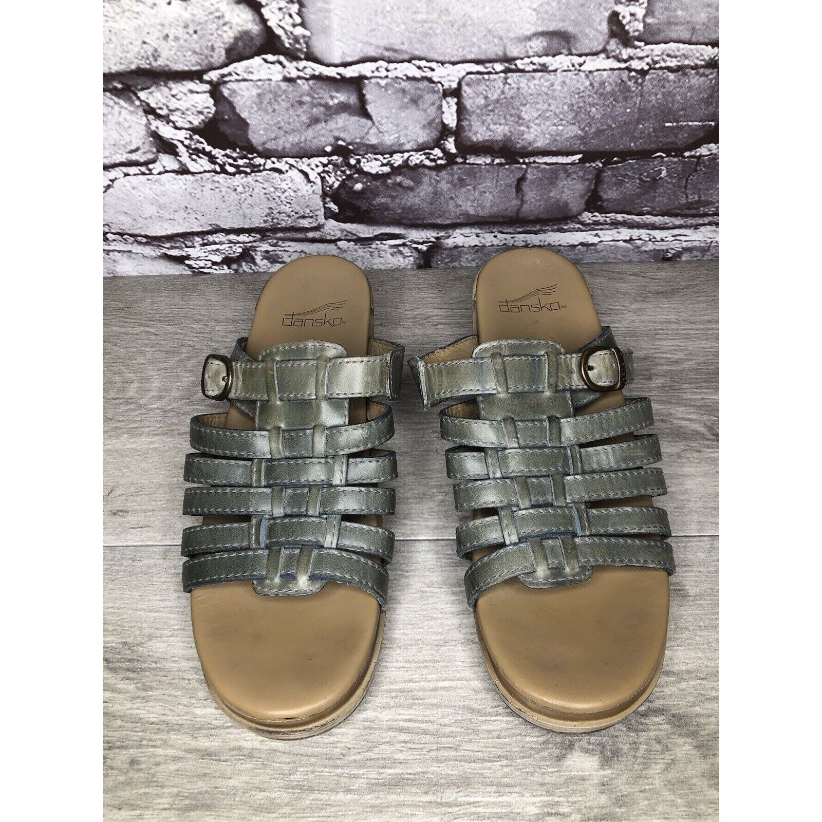 Other Dansko Blue Teal Leather Slide Buckle Straps Clogs Sandals W Size US 7.5 / IT 37.5 - 2 Thumbnail