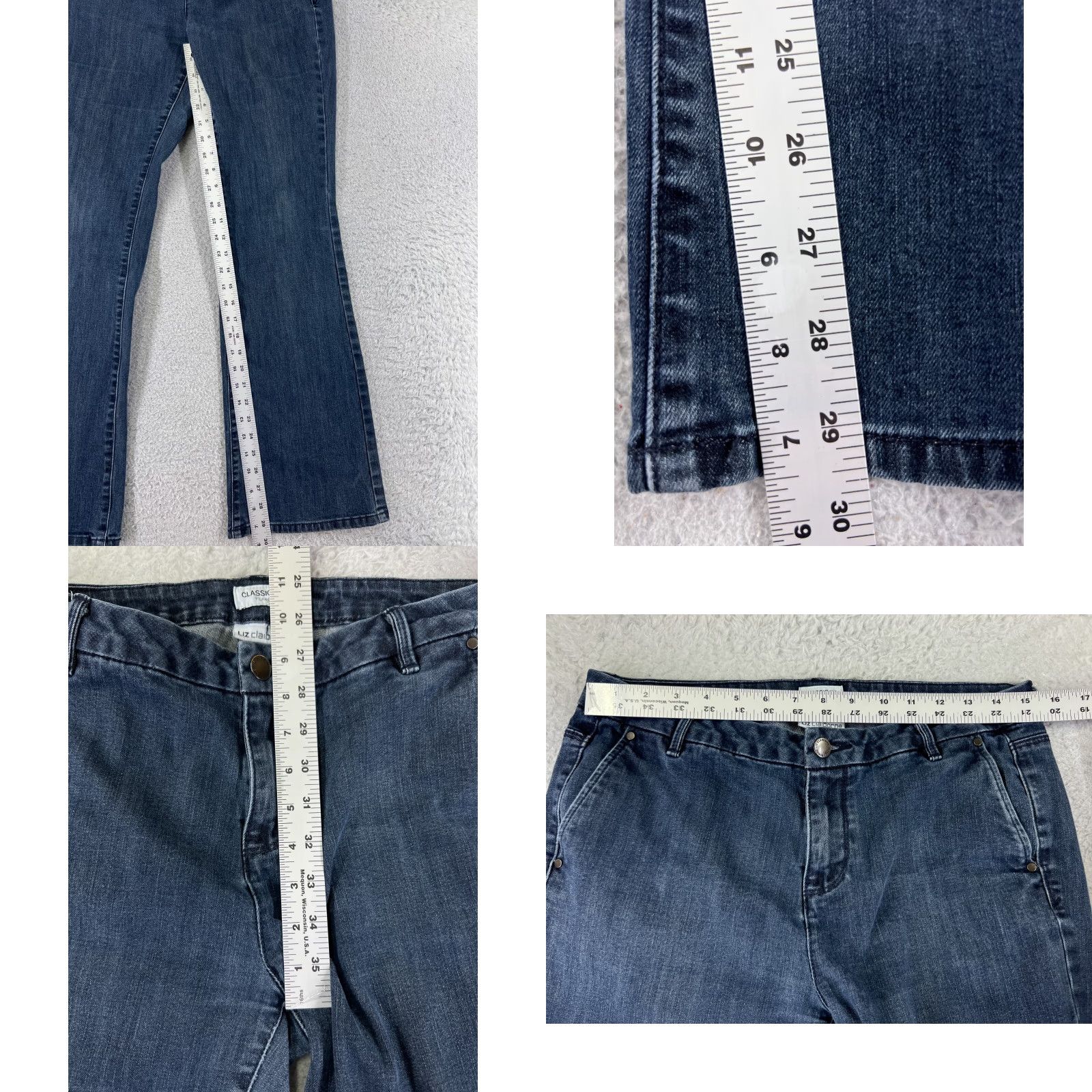 Liz Claiborne Liz Claiborne Jeans Womens 8 Blue Denim Flared 29x29.5 Cotton Regular Zip 5-Pocket Distressed Medium Wash Vintage: No Size 30" / US 8 / IT 44 - 8 Thumbnail