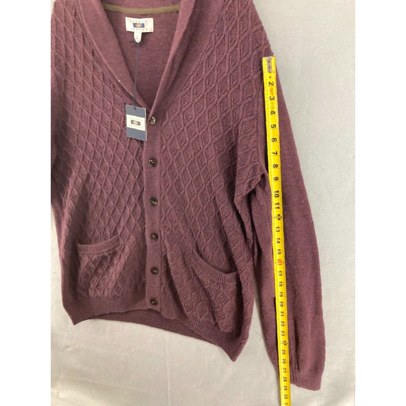 Joseph Abboud Joseph Abboud Mens Cardigan Sweater NWT Burgundy Large Cable-Knit V-Neck Wool Blend with Pockets Size US L / EU 52-54 / 3 - 4 Thumbnail
