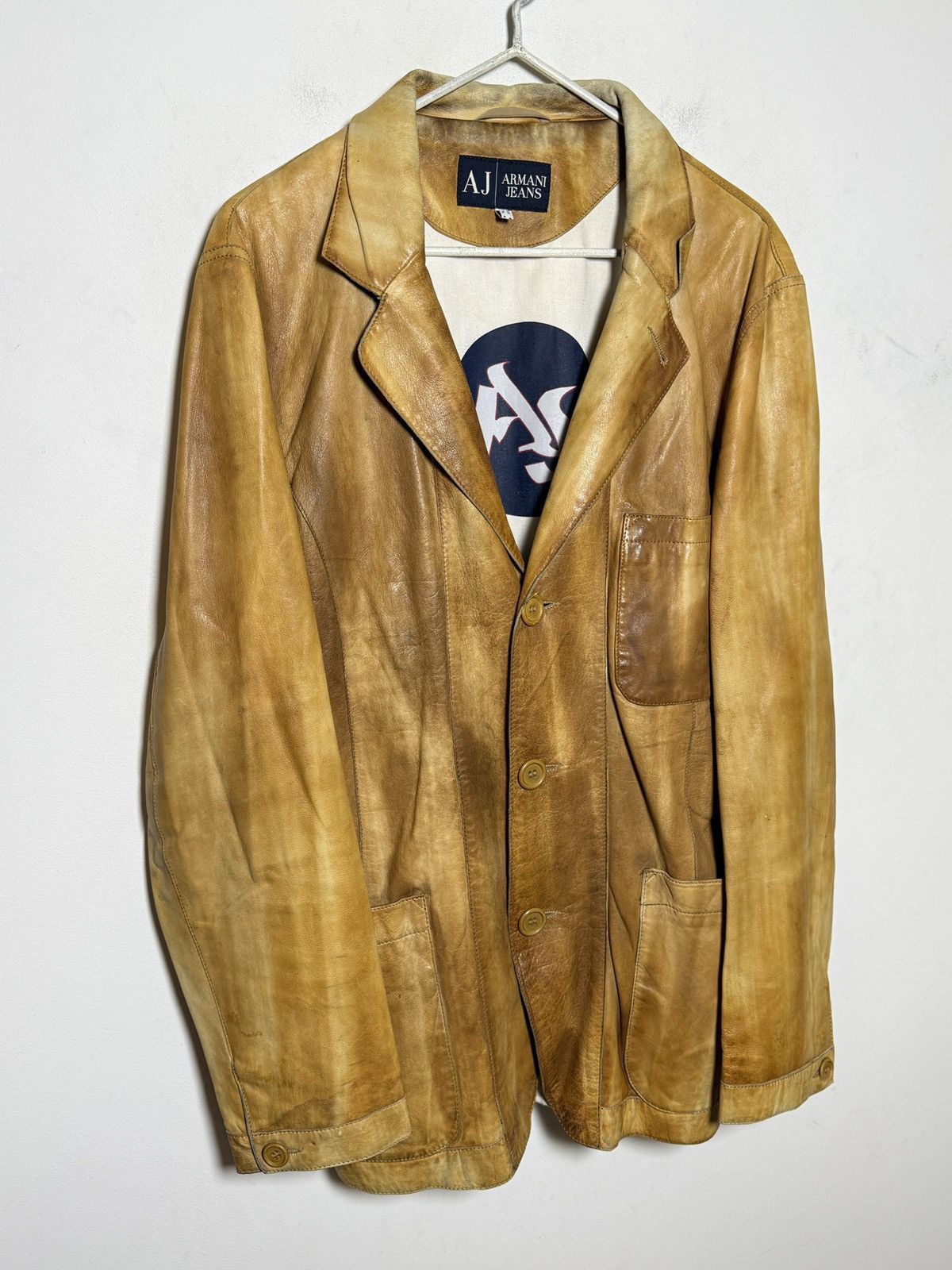 Giorgio Armani Vintage Armani leather chore jacket in distressed honey tan Size US M / EU 48-50 / 2 - 5 Thumbnail
