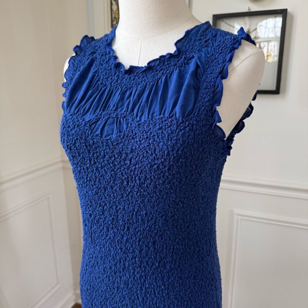 Anthropologie By Anthropologie Mock-Neck Textured Dress Smocked Ruched Ruf Size M / US 6-8 / IT 42-44 - 5 Thumbnail