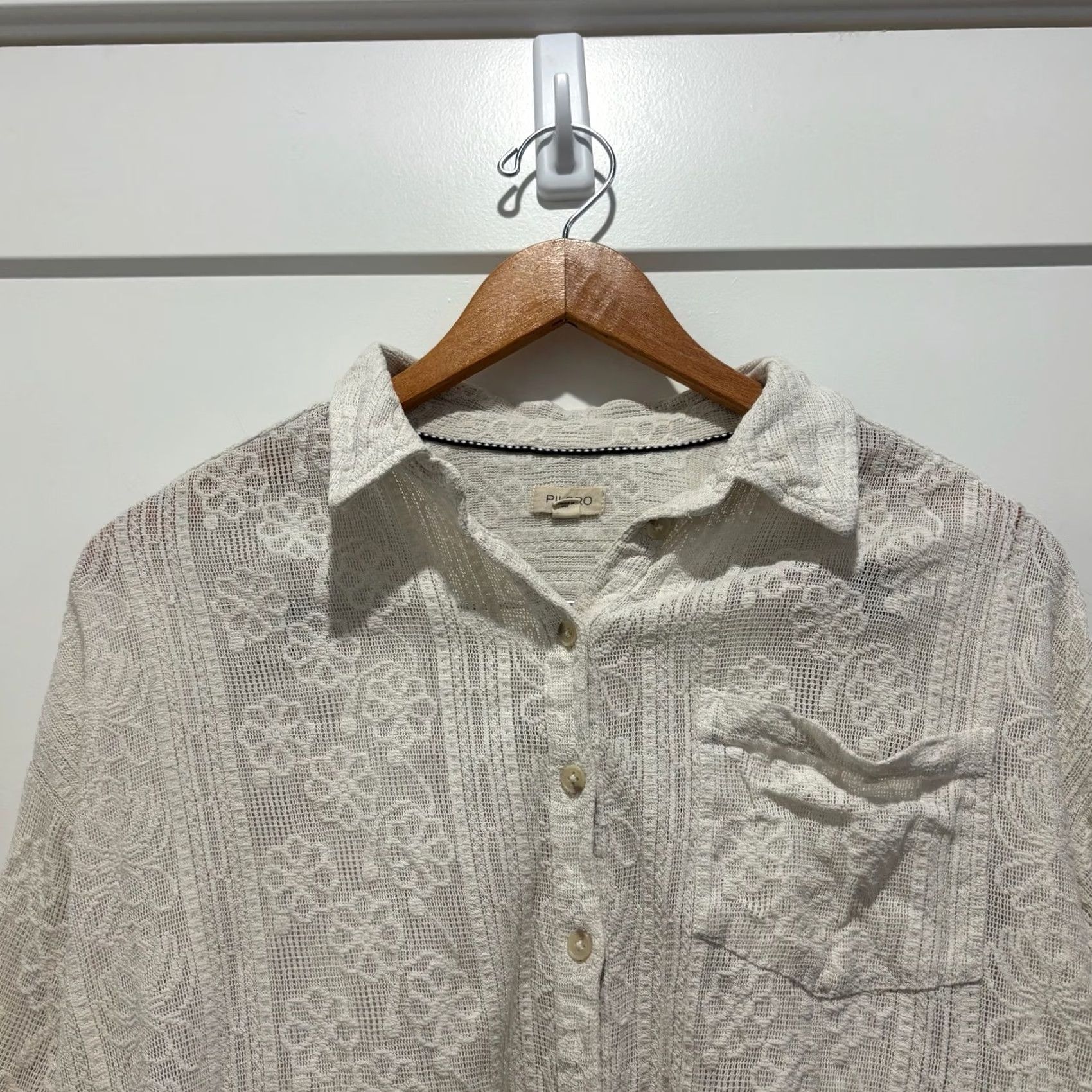 Vintage Pilcro Anthropologie Boho Lace Button Down Shirt Womens Small Ivory OB1658602 Size S / US 4 / IT 40 - 2 Thumbnail