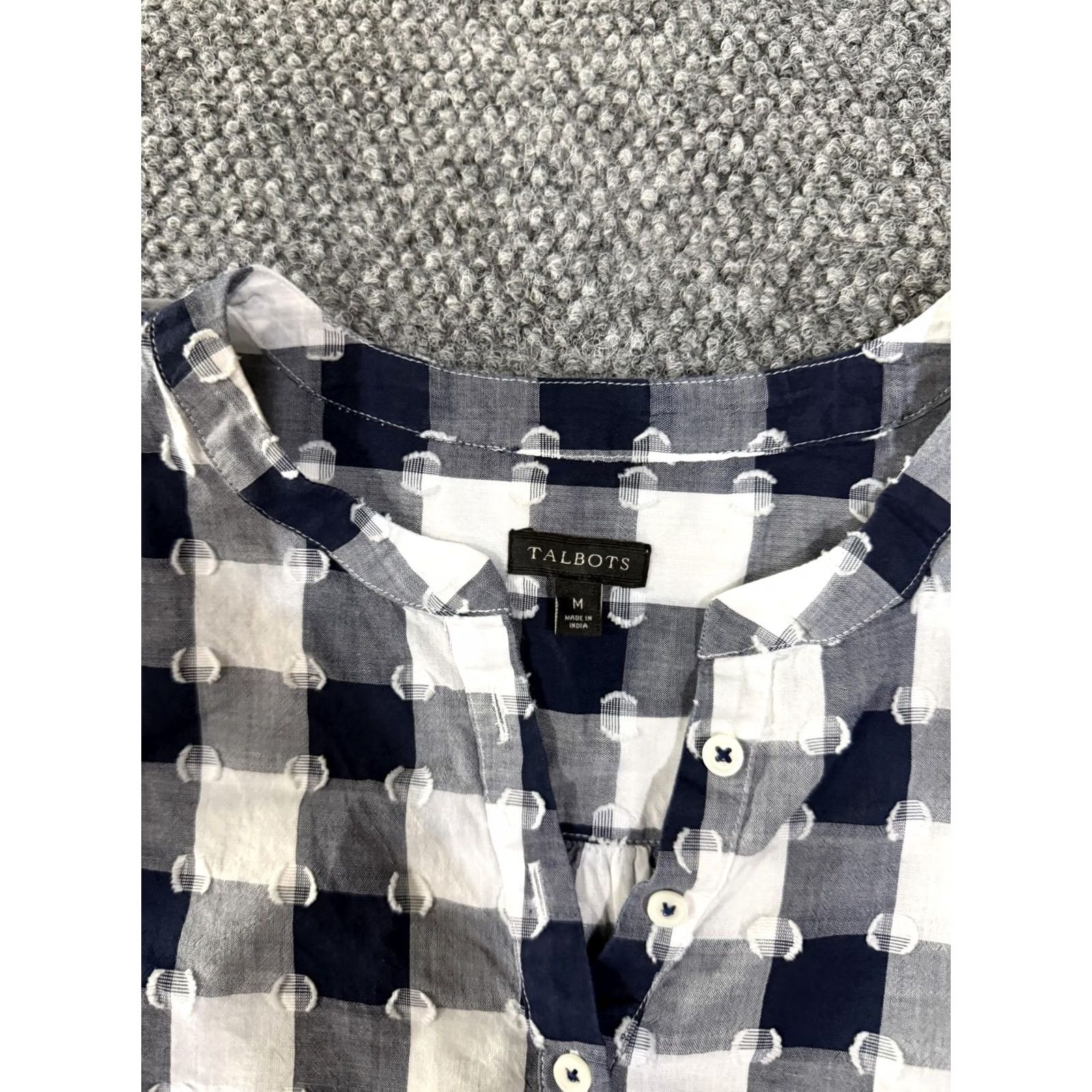 Talbots Talbots Shirt Womens Medium Blue Check Plaid Henley Long Sleeve Tunic Top Size M / US 6-8 / IT 42-44 - 4 Thumbnail