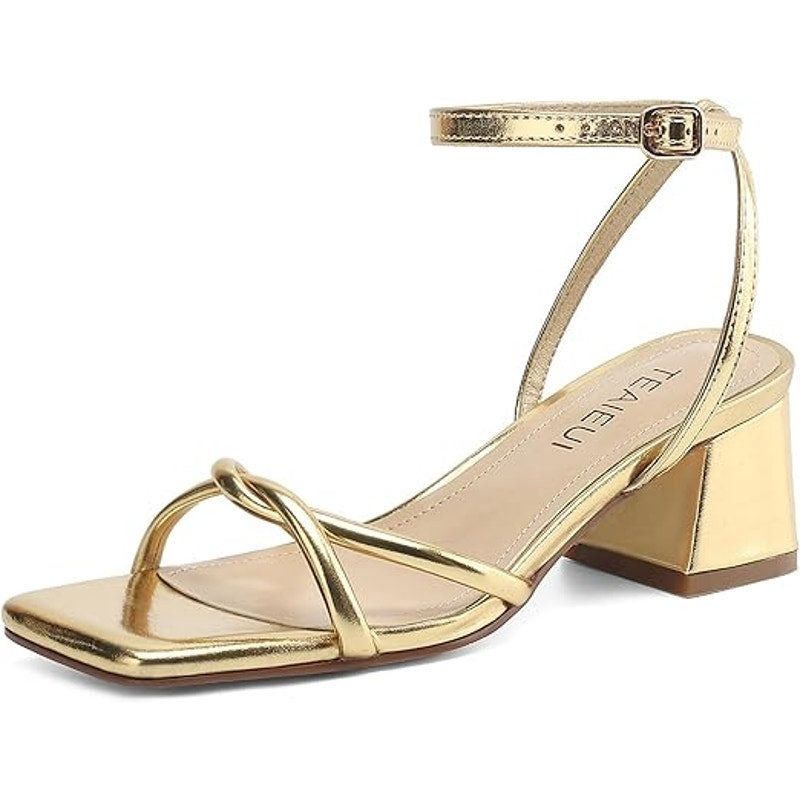 Other Teaieui Women's Gold Open Toe Block Heel Ankle Strap Sandals Size US 6 / IT 36 - 1 Thumbnail