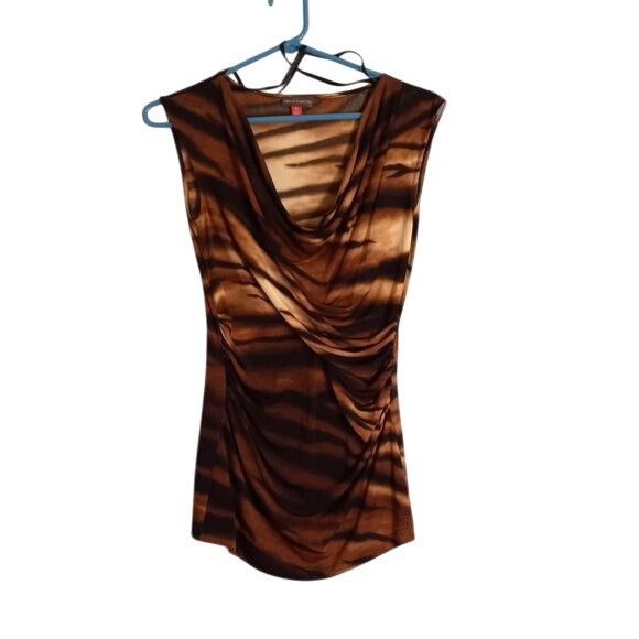 Vince Camuto Vince Camuto XS Top Sleeveless Tiger Print Drape Neck Polyes Size XS / US 0-2 / IT 36-38 - 4 Thumbnail