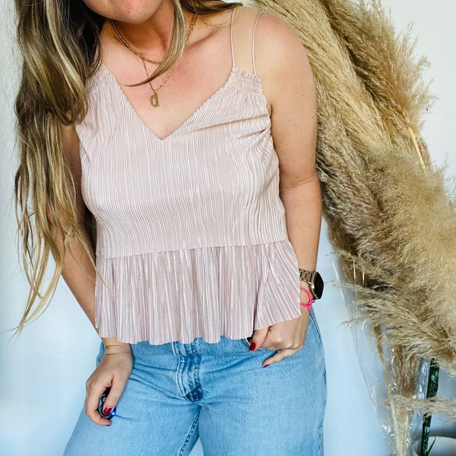 Anthropologie ANTHROPOLOGIE BINI Blush Rose Pink Ruffle Tank Top Blouse Size XS / US 0-2 / IT 36-38 - 3 Thumbnail