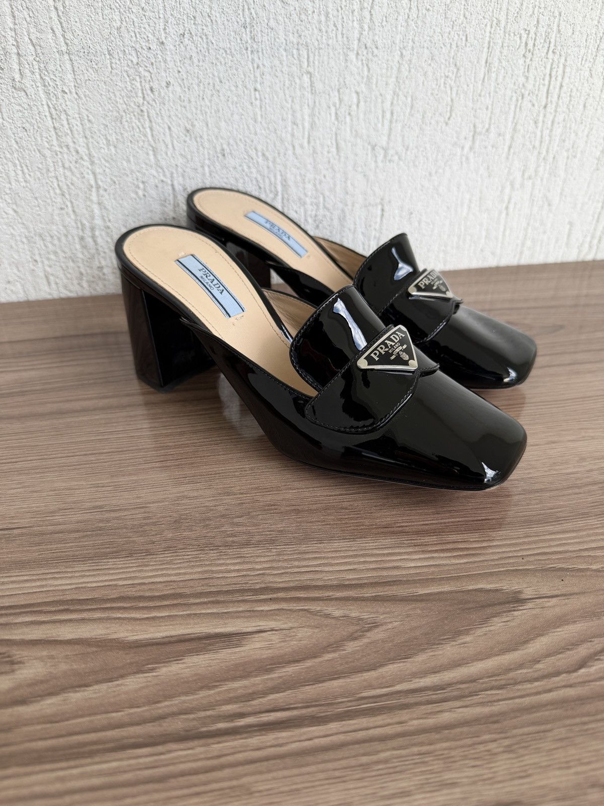 Prada × Vintage Prada Vintage Square Toe Patent Leather Mules