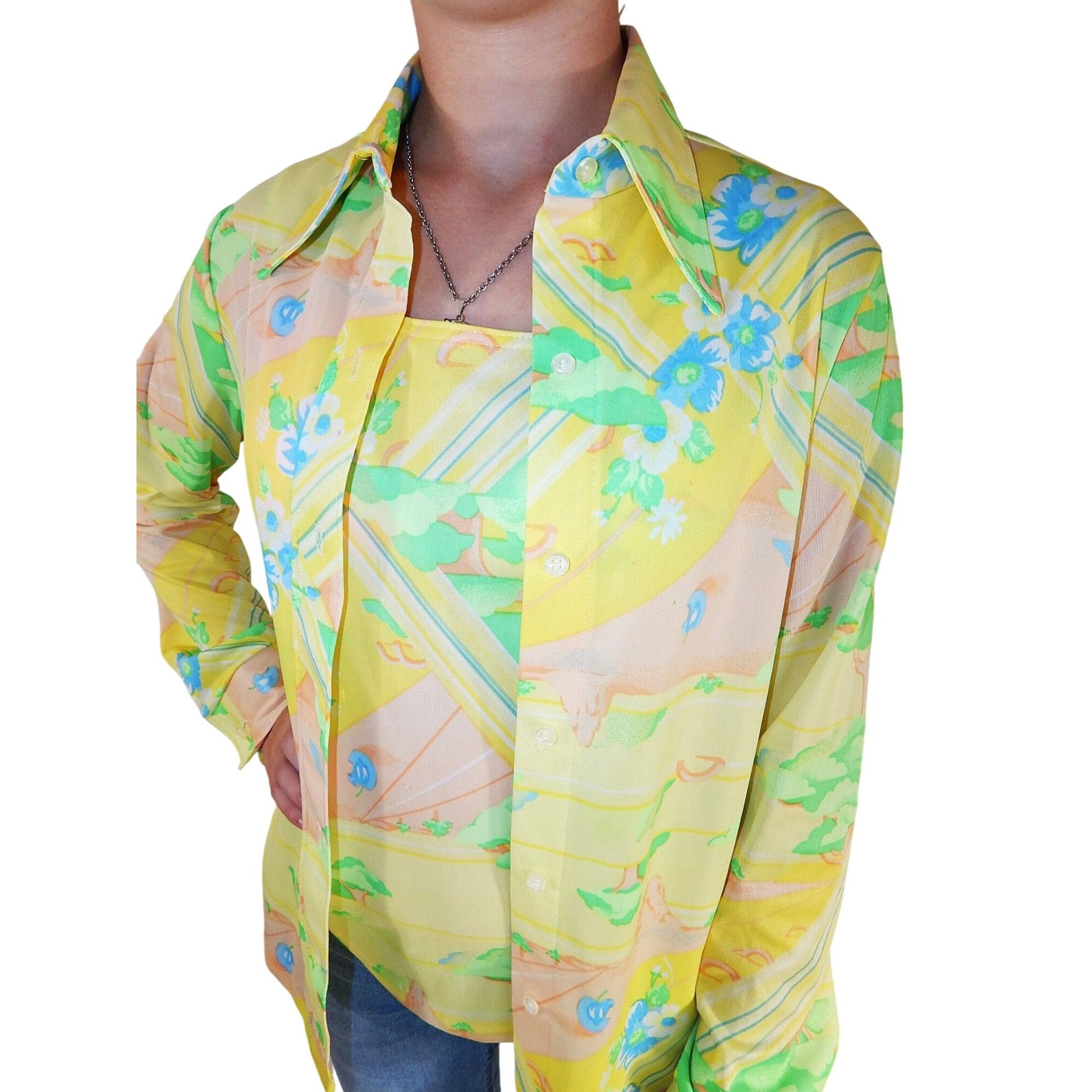 Other 2 pc Vtg Ship'n Shore Women Yellow Polyester Knit Shirt Size M / US 6-8 / IT 42-44 - 5 Thumbnail