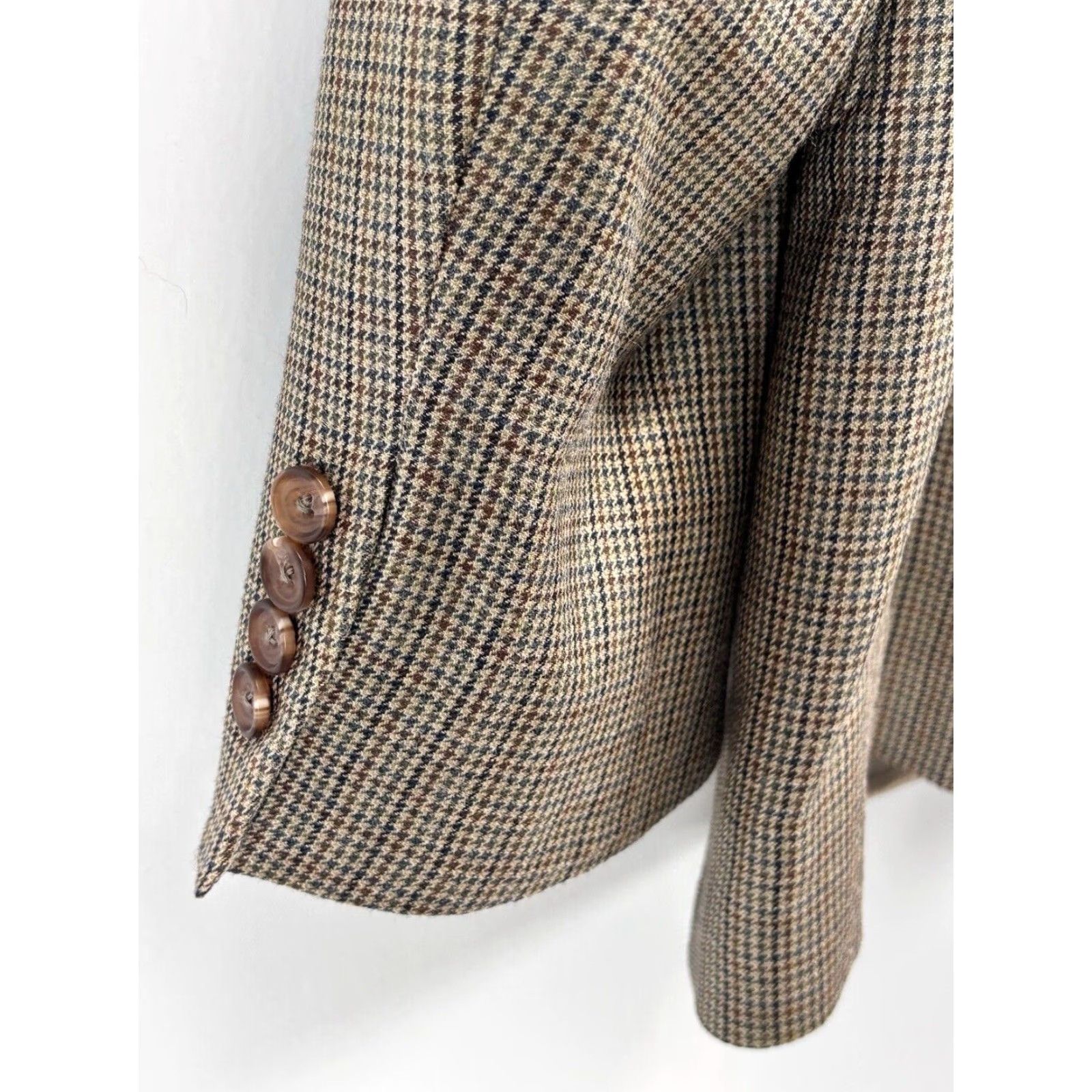 Ralph Lauren VINTAGE Lauren Ralph Lauren Houndstooth Plaid Blazer Sport Coat Sz 43R Men’s Silk Wool Brown 2-Button Micro Vintage Career Mens Size 46R - 3 Thumbnail