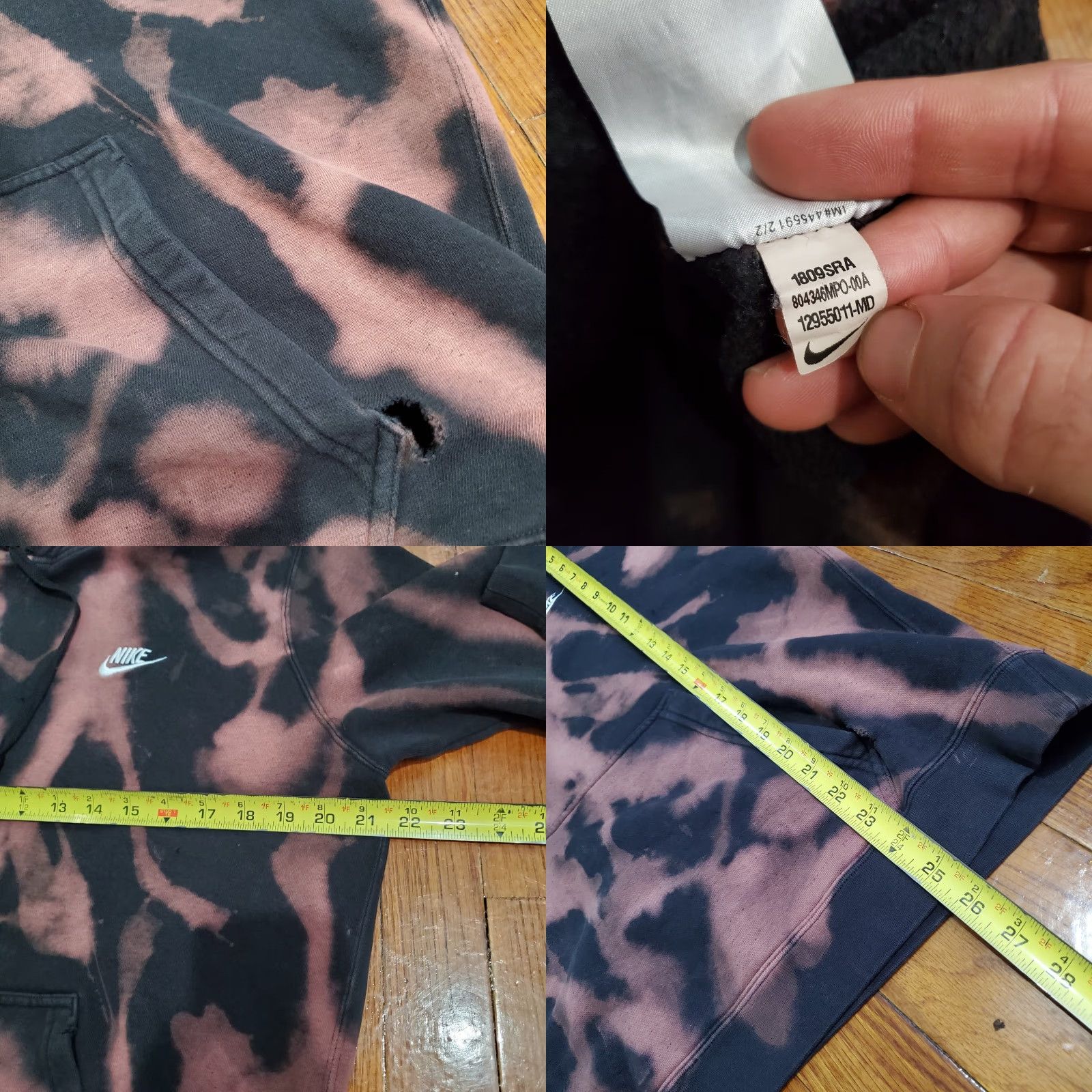 Nike VINTAGE Nike Swoosh Custom Bleach Tie-dye Hoodie Sweatshirt Upcycled Reworked Sz Medium Size US M / EU 48-50 / 2 - 8 Thumbnail