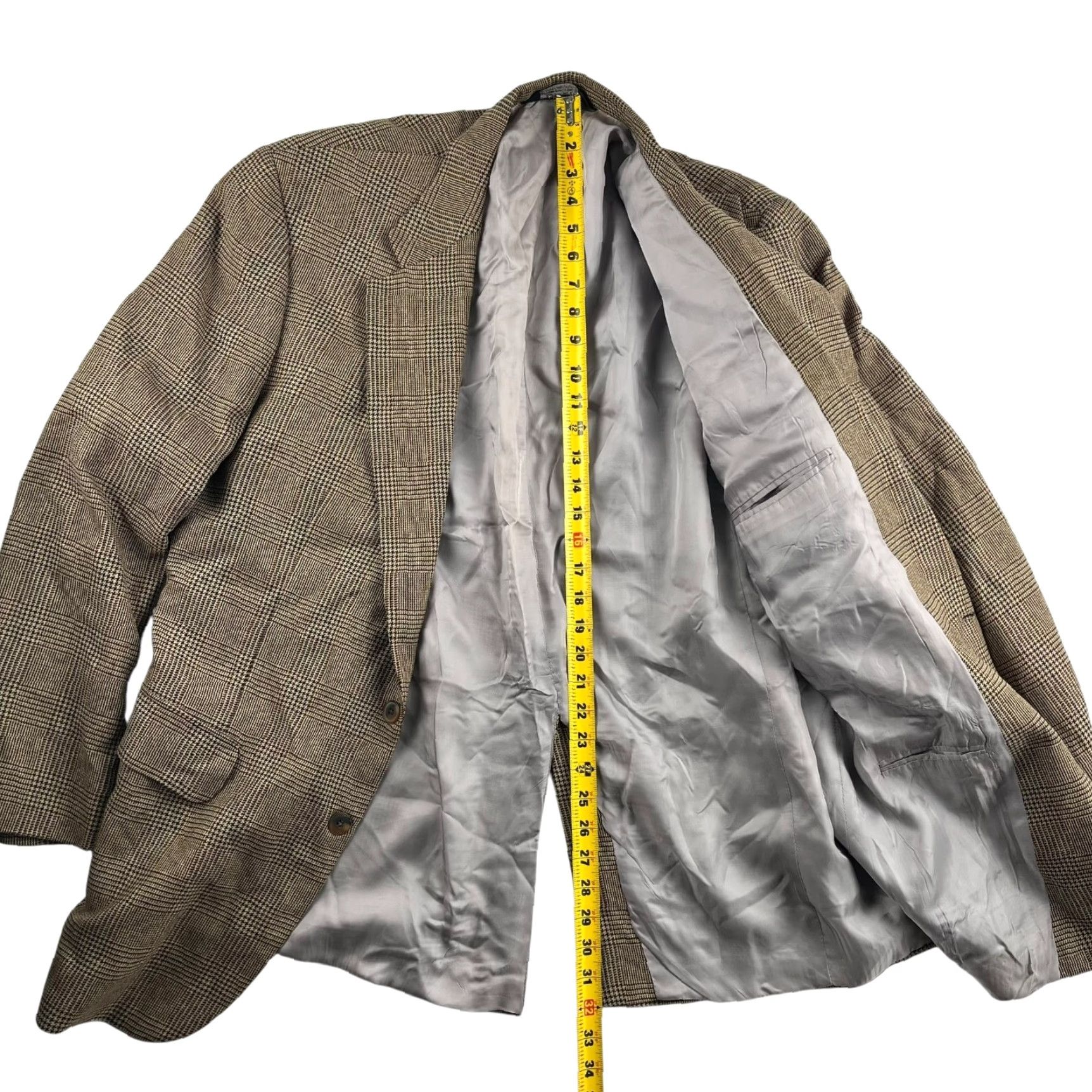 Lands' End Lands' End Blazer Men 46L Brown Wool Silk Nylon Plaid Two-Button Notch Single-Vented Size 46R - 6 Thumbnail
