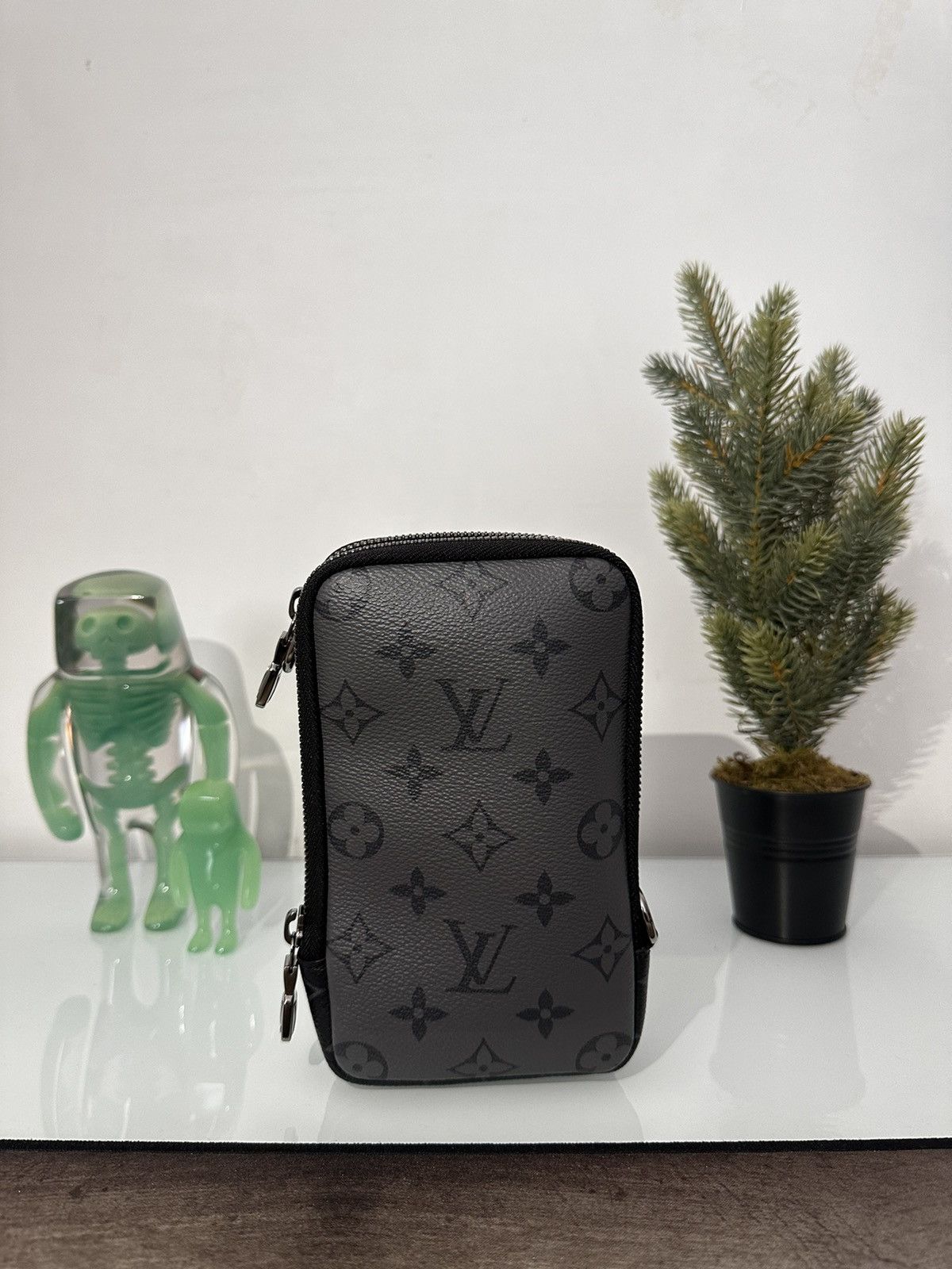 image of Louis Vuitton Double Phone Pouch Crossbody in Grey, Men's