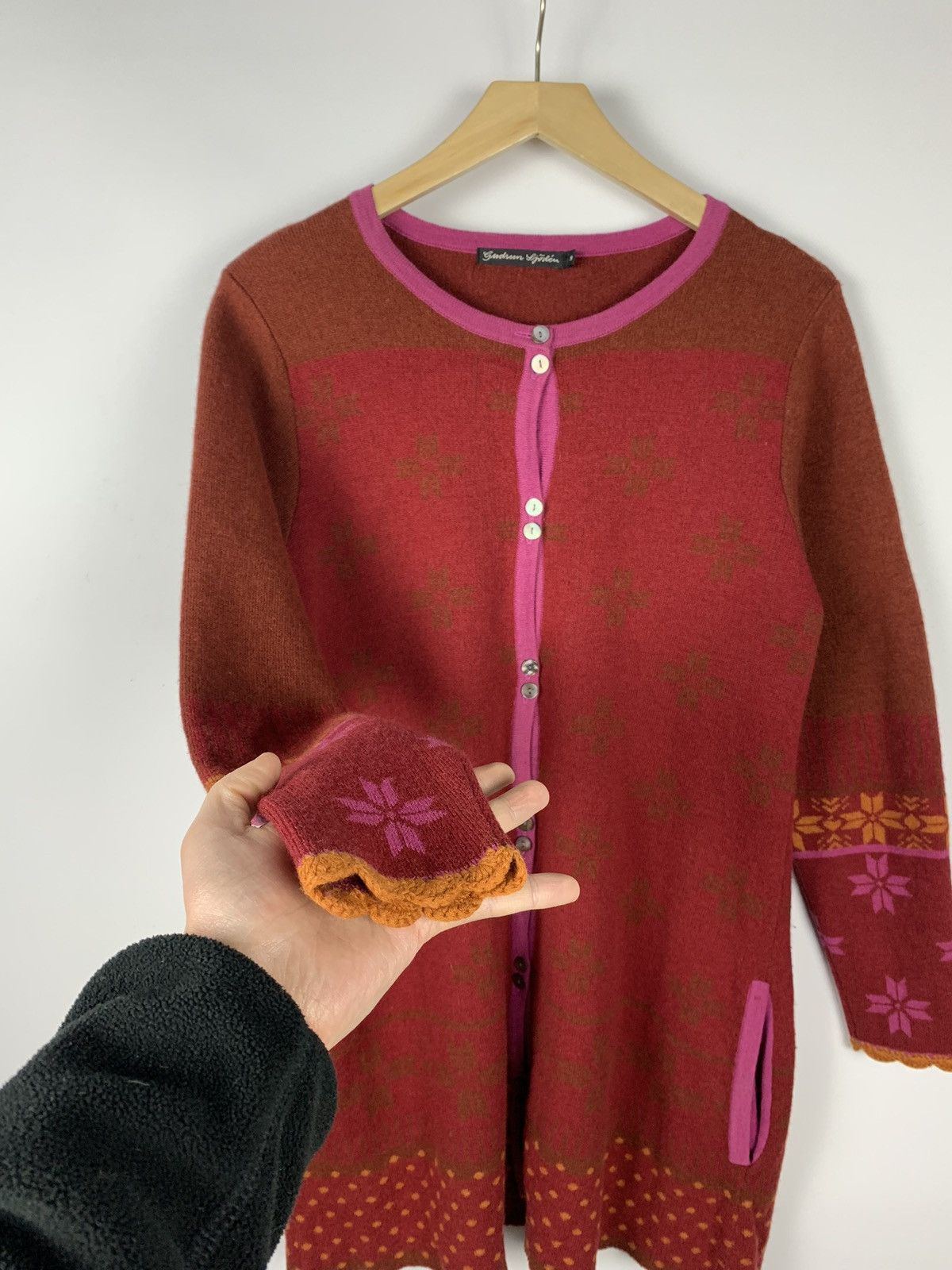 Gudrun Sjoden Gudrun Sjoden Winter Pattern Wool Long Cardigan Sweater Red Size M / US 6-8 / IT 42-44 - 5 Thumbnail