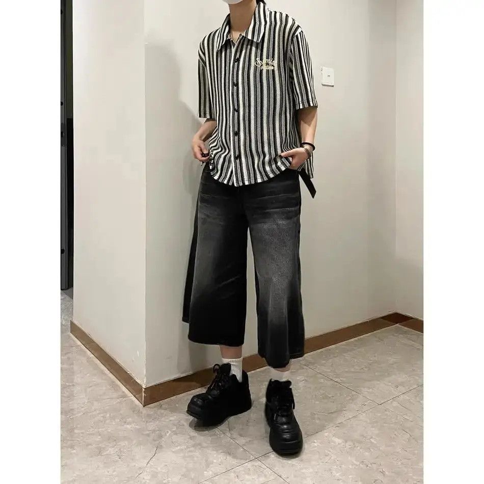 Japanese Brand Retro straight leg wide leg denim shorts Size US 32 / EU 48 - 1 Thumbnail