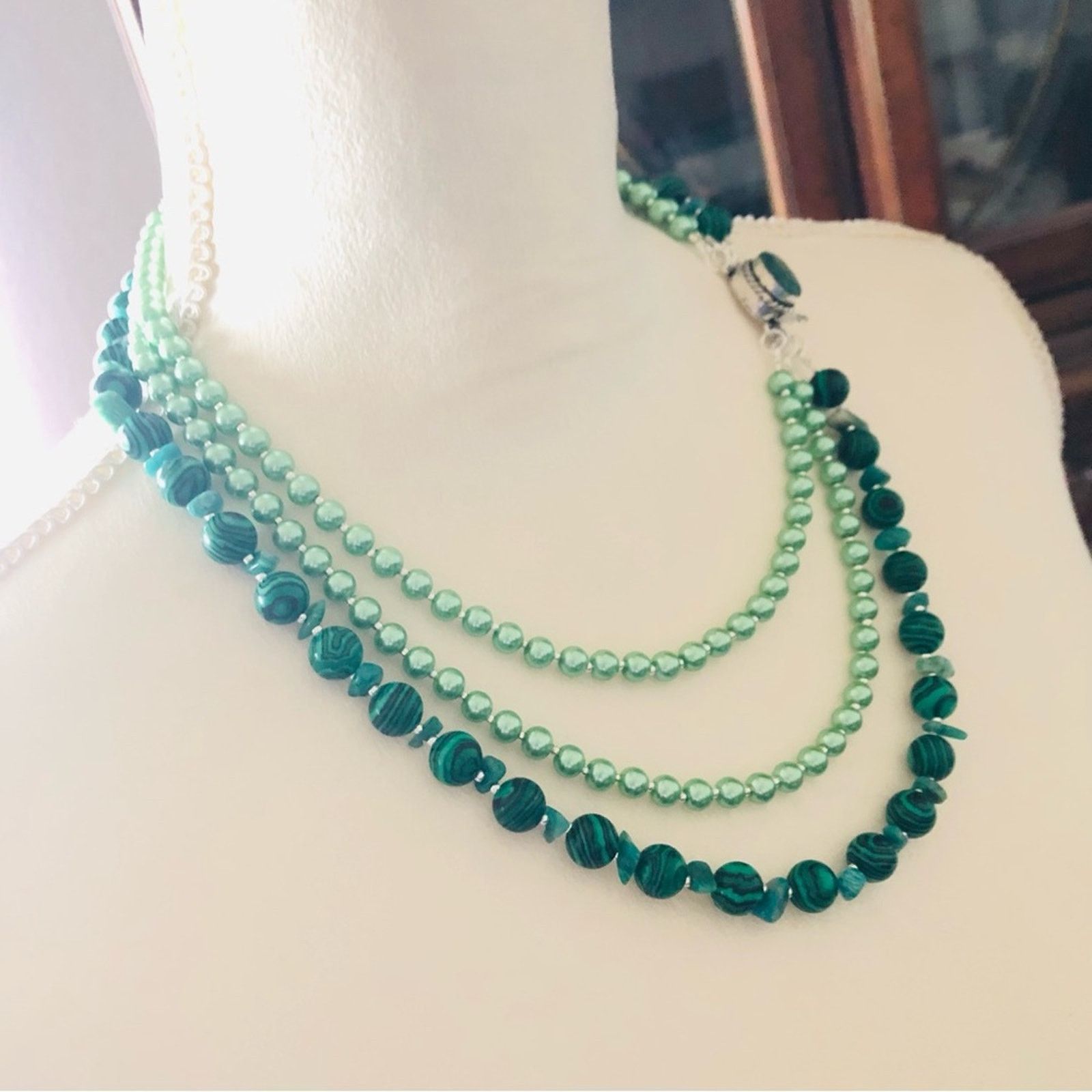 Handmade Handcrafted malachite Czech glass genuine emerald necklace Size ONE SIZE - 3 Thumbnail