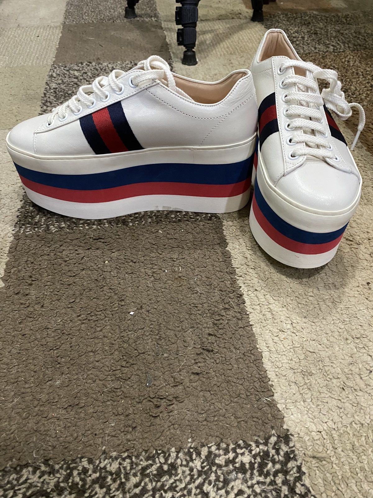 Gucci Gucci White Leather Peggy Web Trainers Size US 4 / IT 34 - 2 Thumbnail